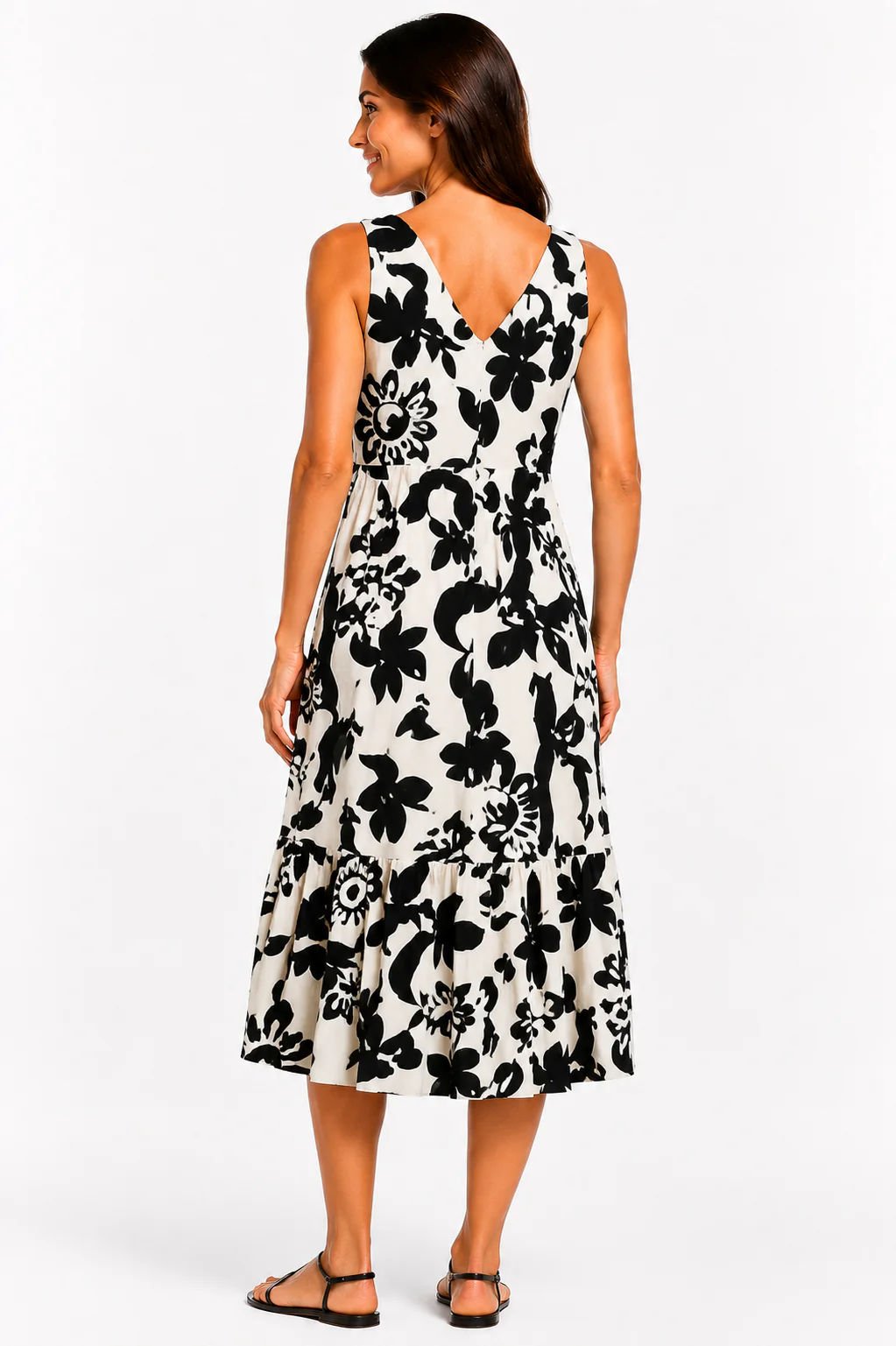 Abstract V Neck Sleeveless Midi Dress D520055 BEIGE - Image 2