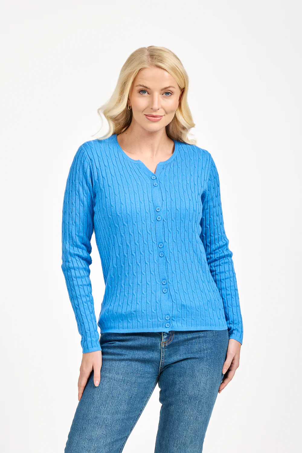 All Over Cable Button Cardigan ā Blue
