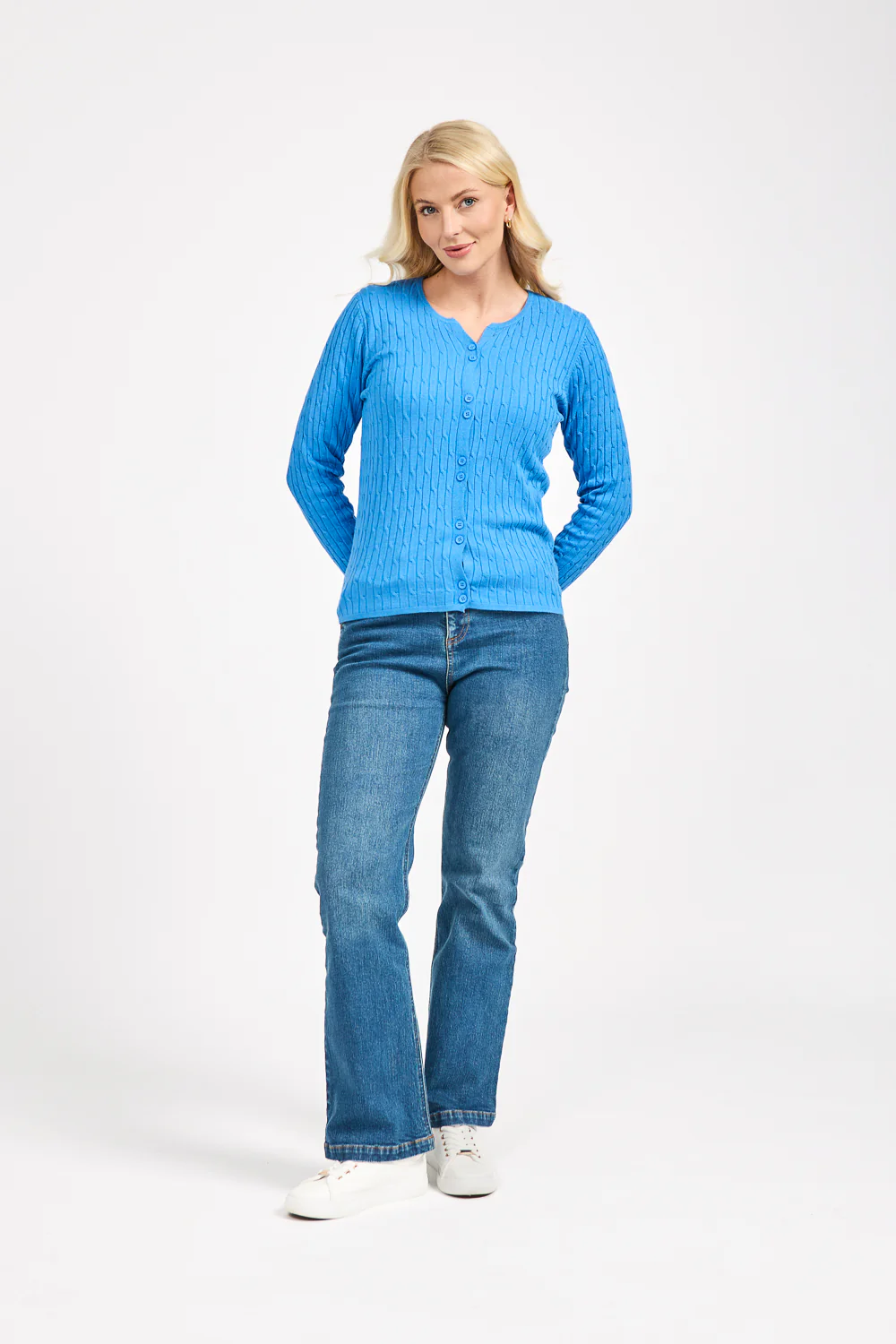 All Over Cable Button Cardigan ā Blue - Image 2