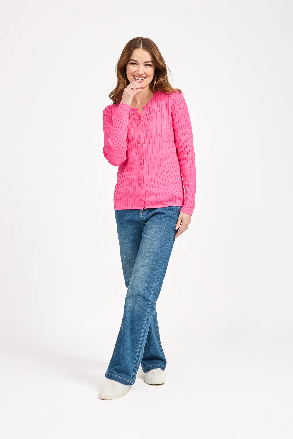 All Over Cable Button Cardigan ā Pink - Image 2