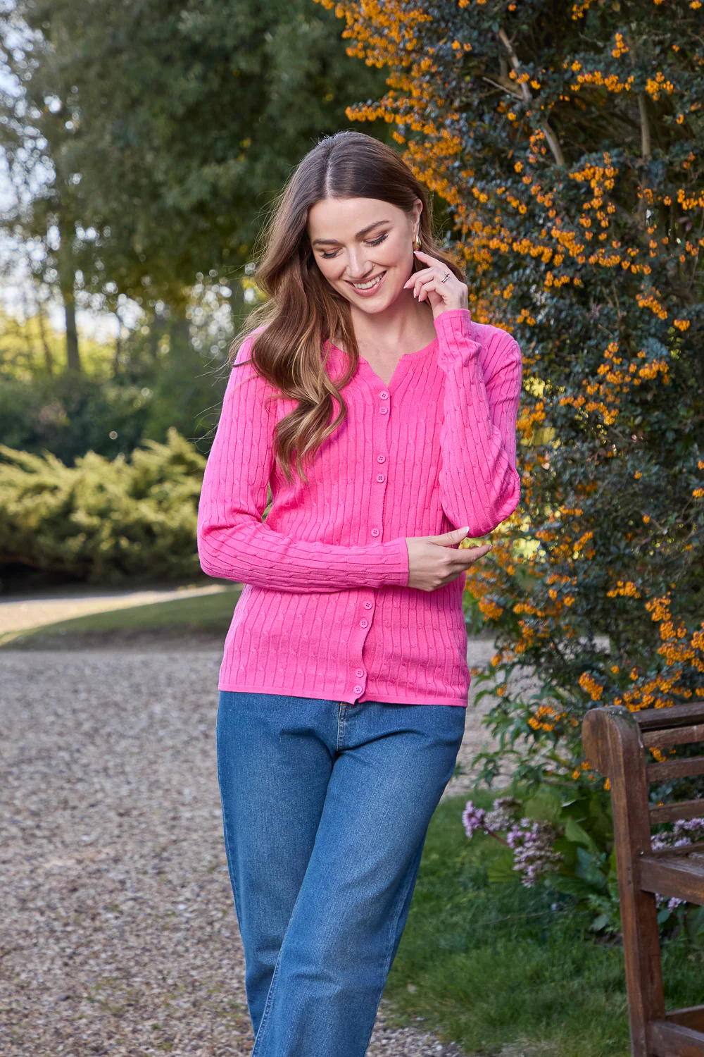 All Over Cable Button Cardigan ā Pink - Image 5
