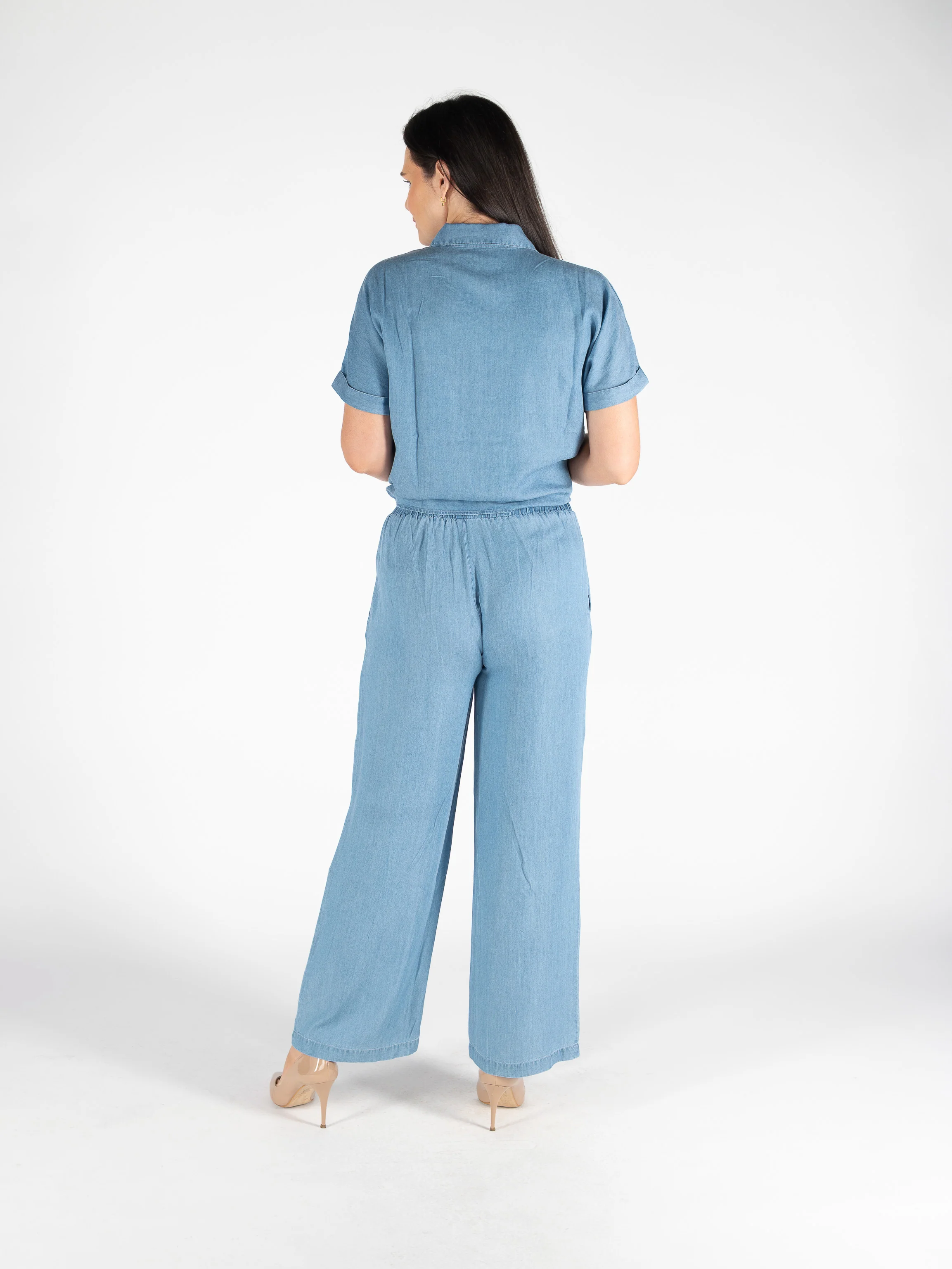 Lyocell Denim Tie Front Blouse – Mid Blue B30663 - Image 4