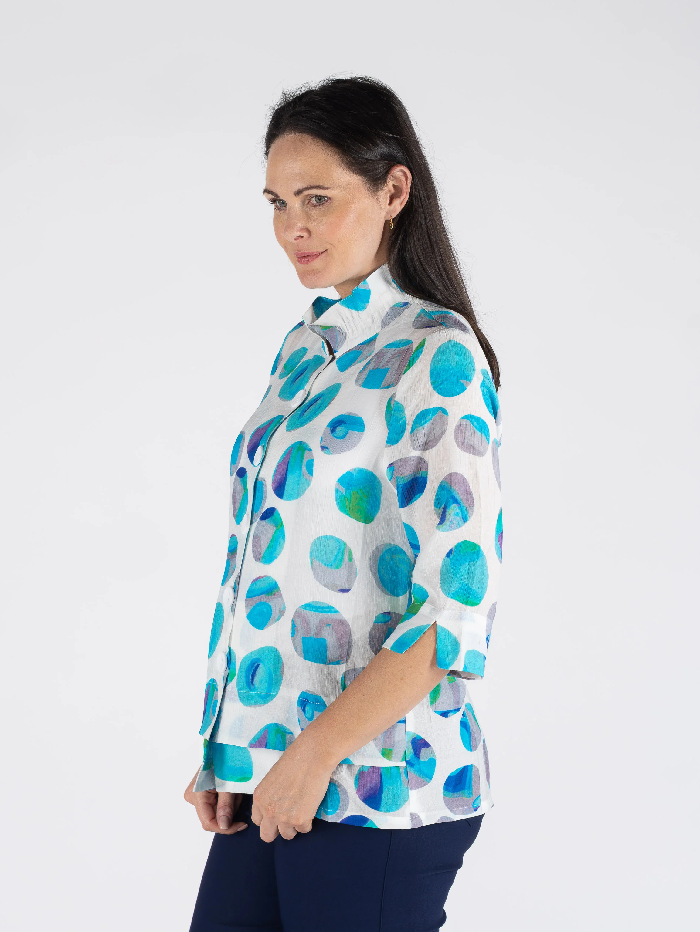 B30709  Blue Multi Spot Print Blouse With 3/4 Sl BLUE PRINT - Image 2
