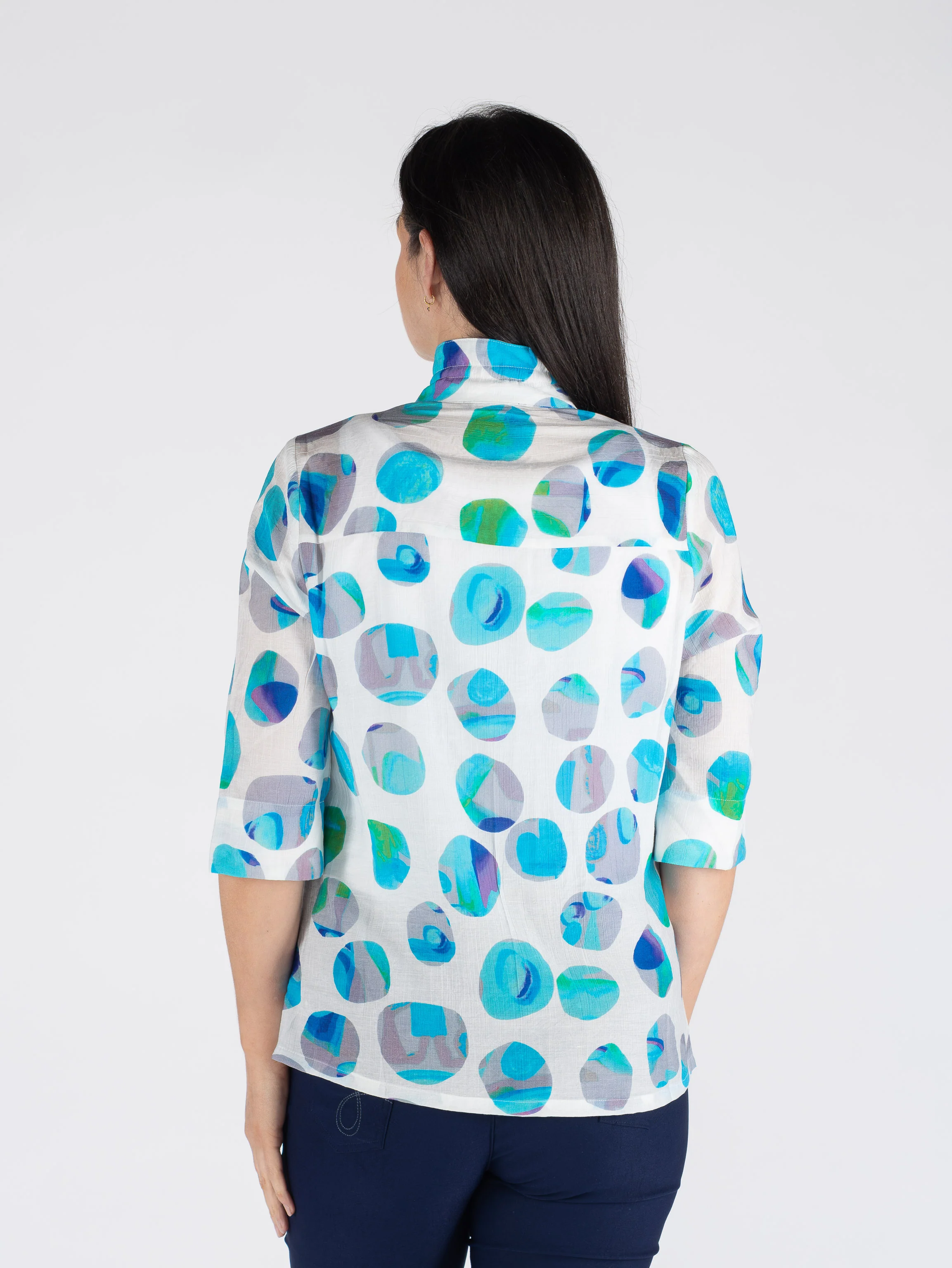 B30709  Blue Multi Spot Print Blouse With 3/4 Sl BLUE PRINT - Image 3