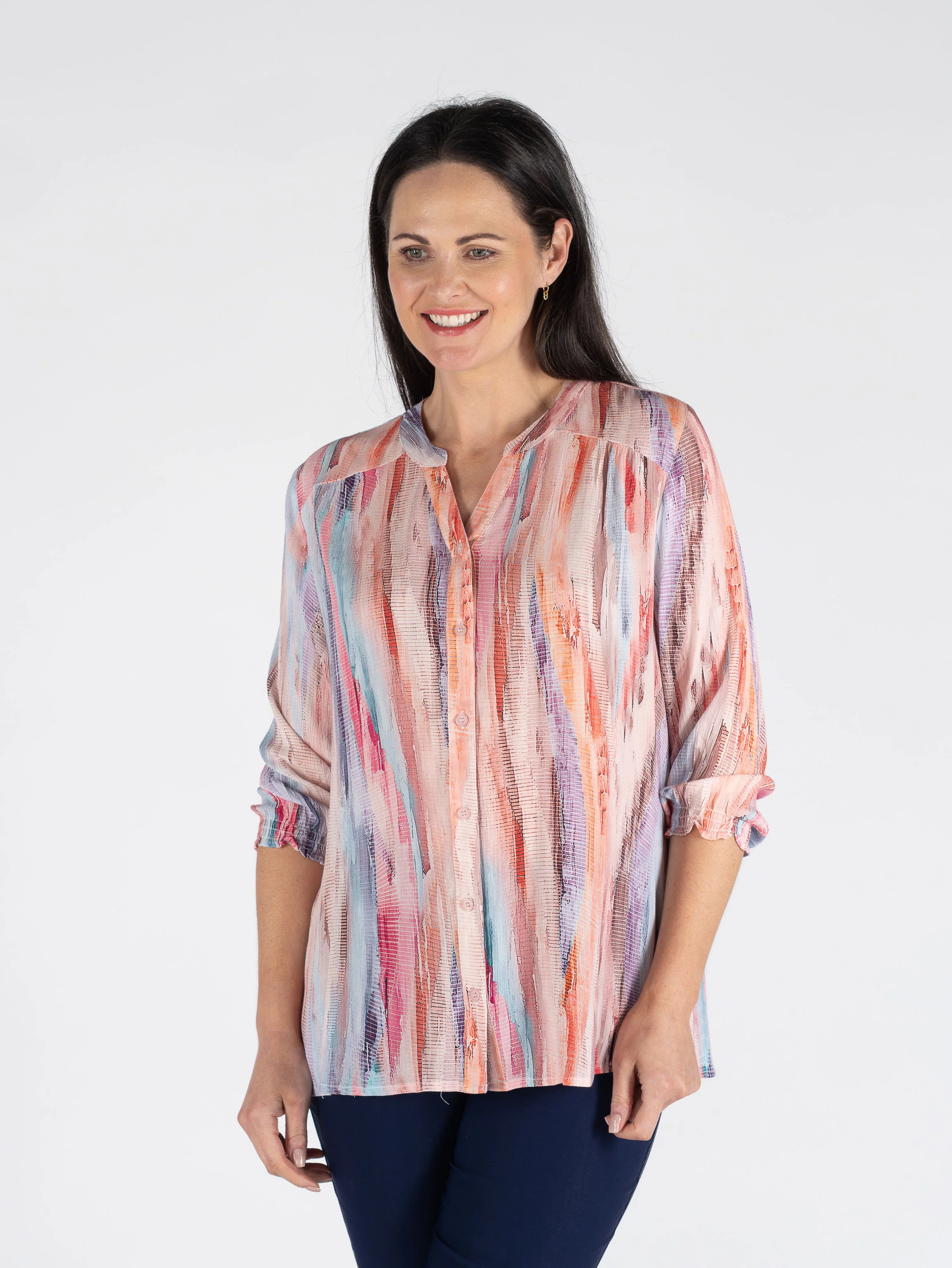 B30803 PINK MULTI ABSTRACT PRINT BLOUSE 3/4 SLV PINK MULTI