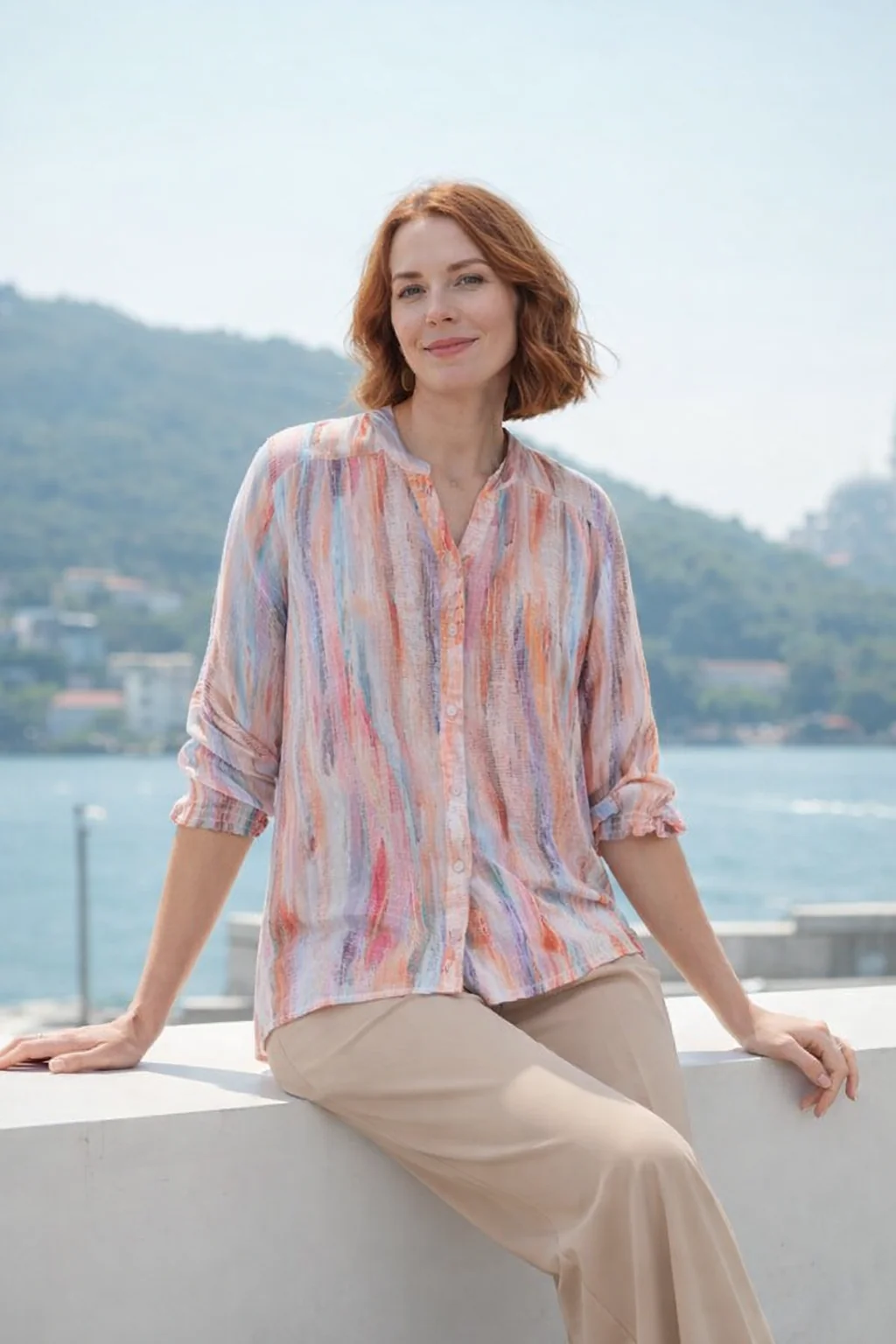 B30803 PINK MULTI ABSTRACT PRINT BLOUSE 3/4 SLV PINK MULTI - Image 2