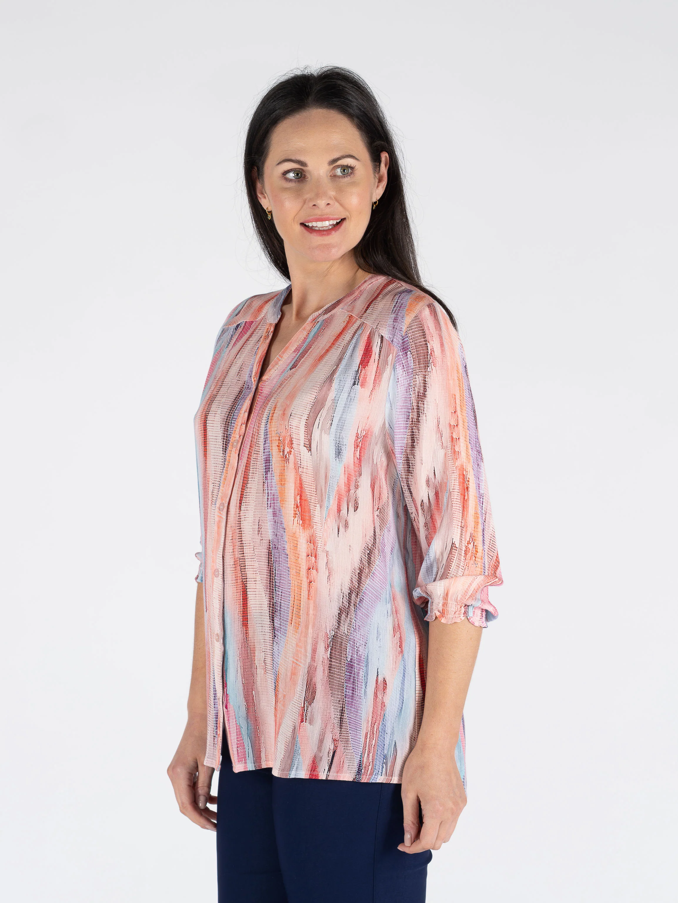 B30803 PINK MULTI ABSTRACT PRINT BLOUSE 3/4 SLV PINK MULTI - Image 3