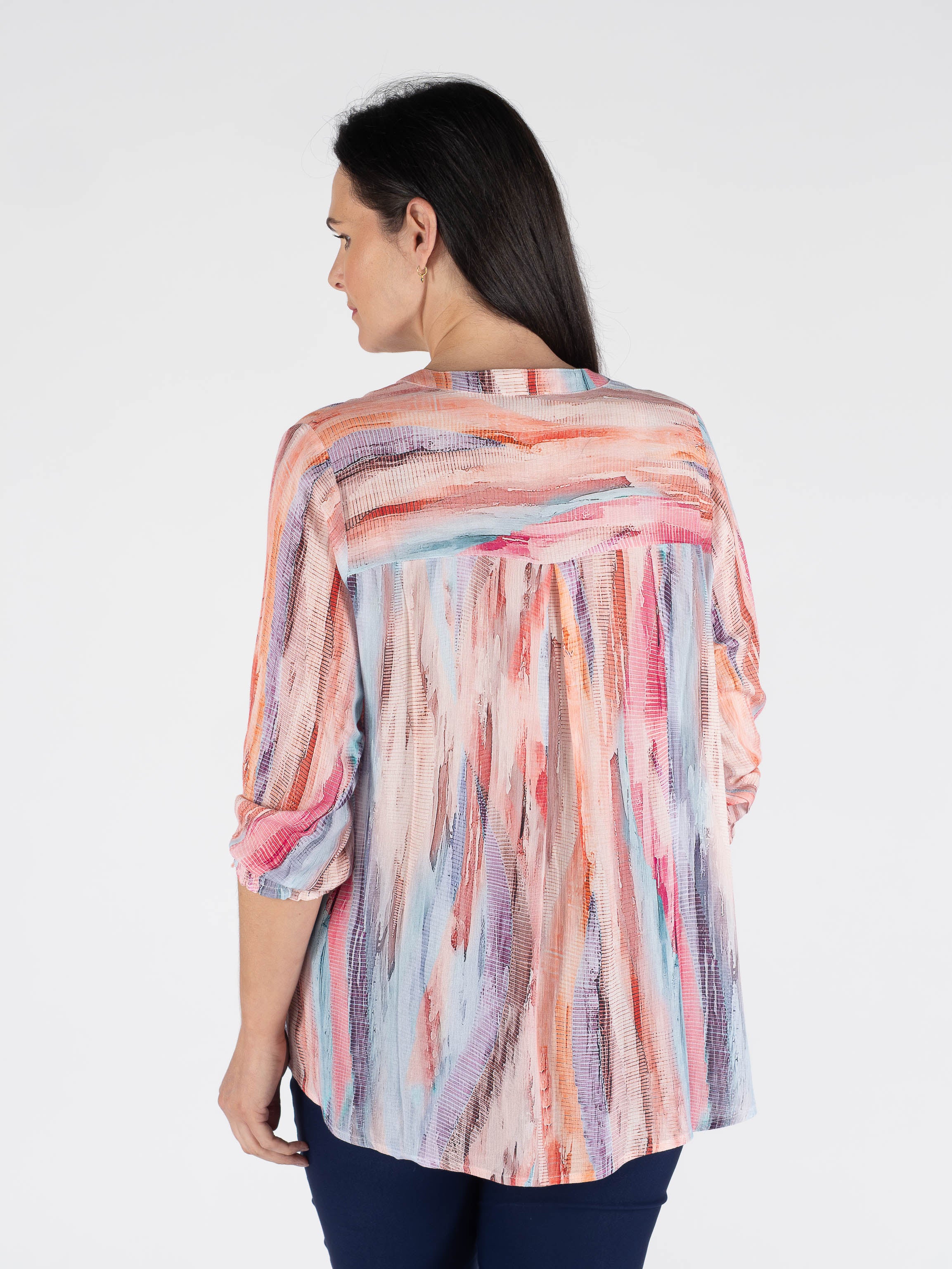 B30803 PINK MULTI ABSTRACT PRINT BLOUSE 3/4 SLV PINK MULTI - Image 4