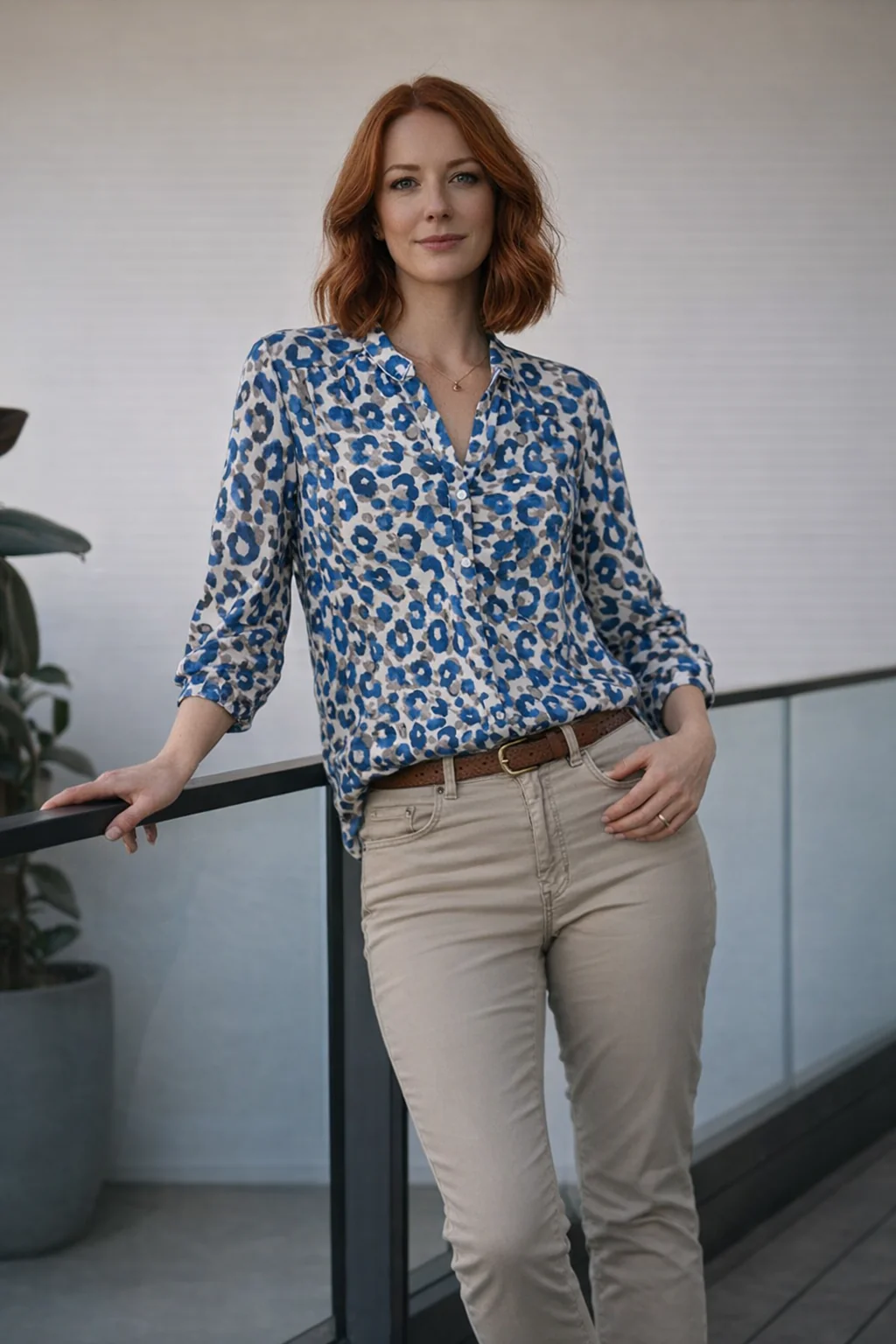 B30804 ANIMAL PRINT BLOUSE 3/4 SLEEVE BLUE PRINT