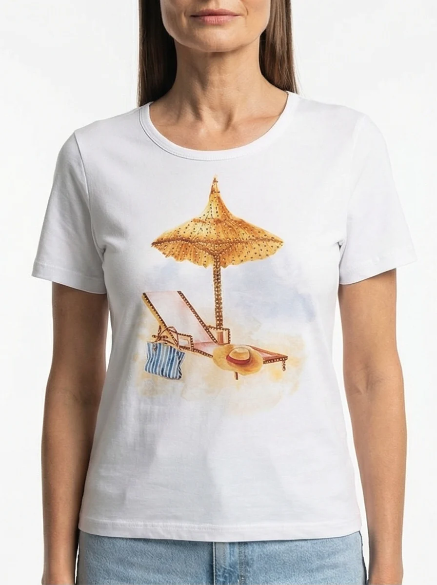 Beach Umbrella Print Tee WHITE - Image 4