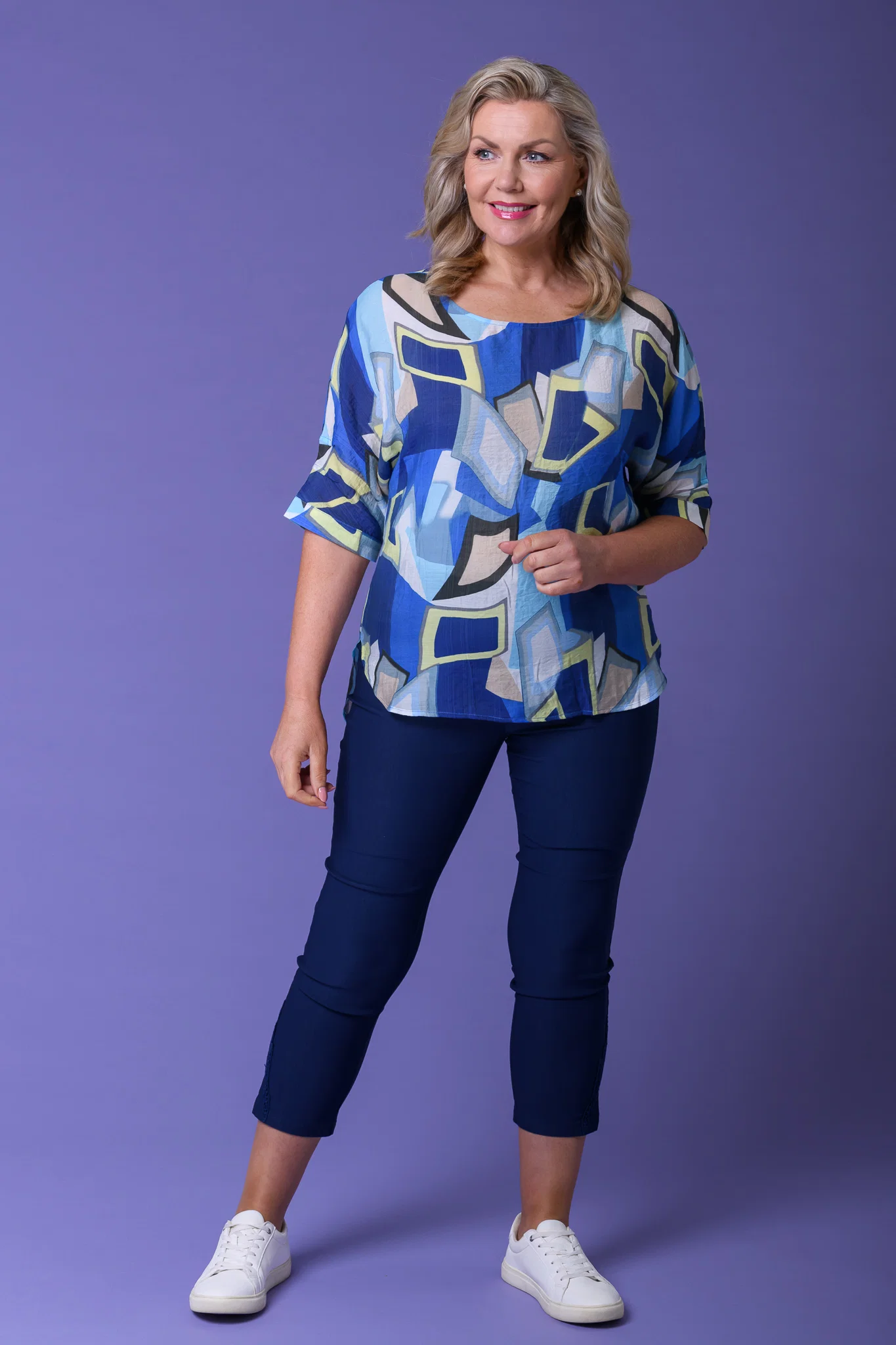 Blue Blocks Print Top BLUE