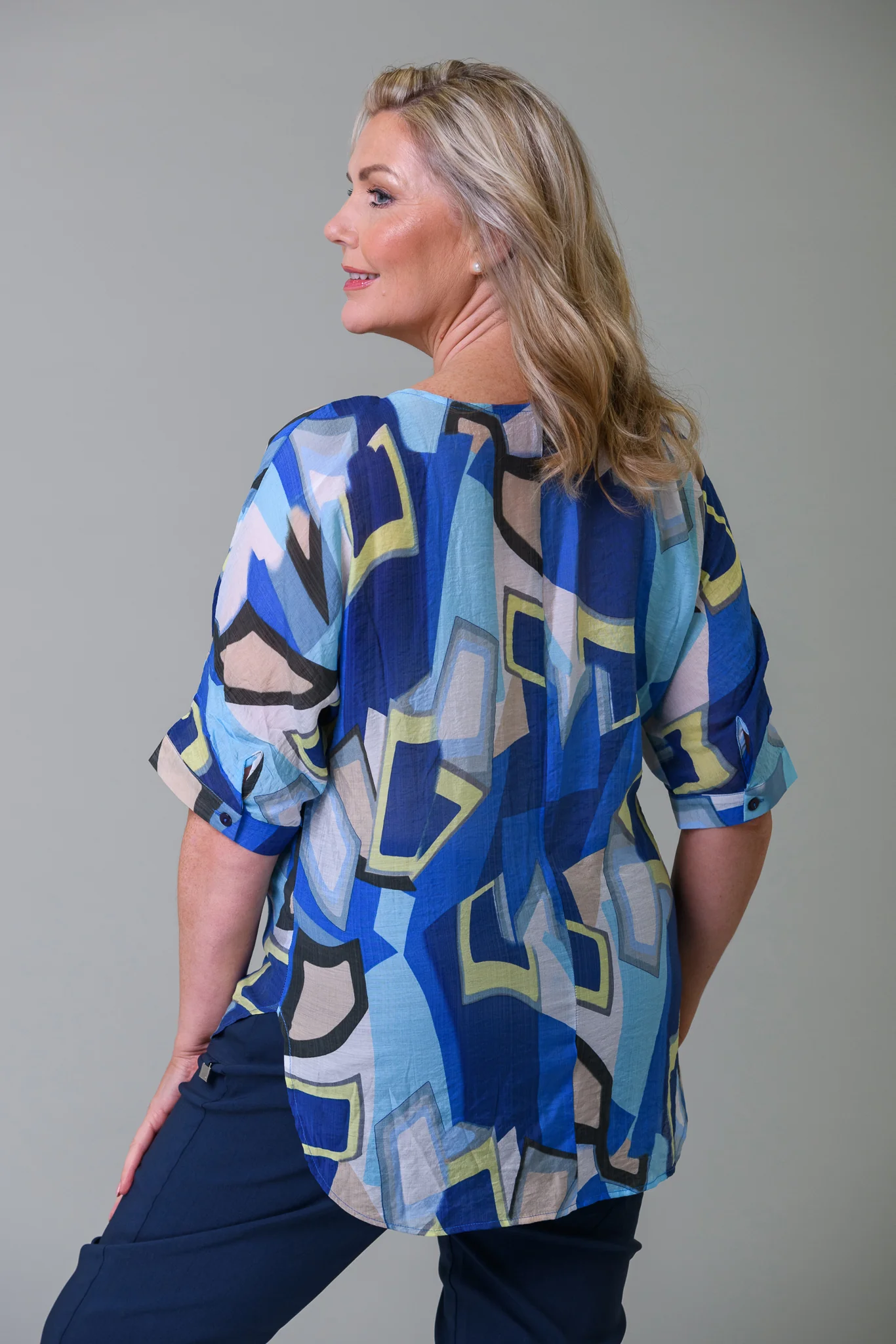Blue Blocks Print Top BLUE - Image 3