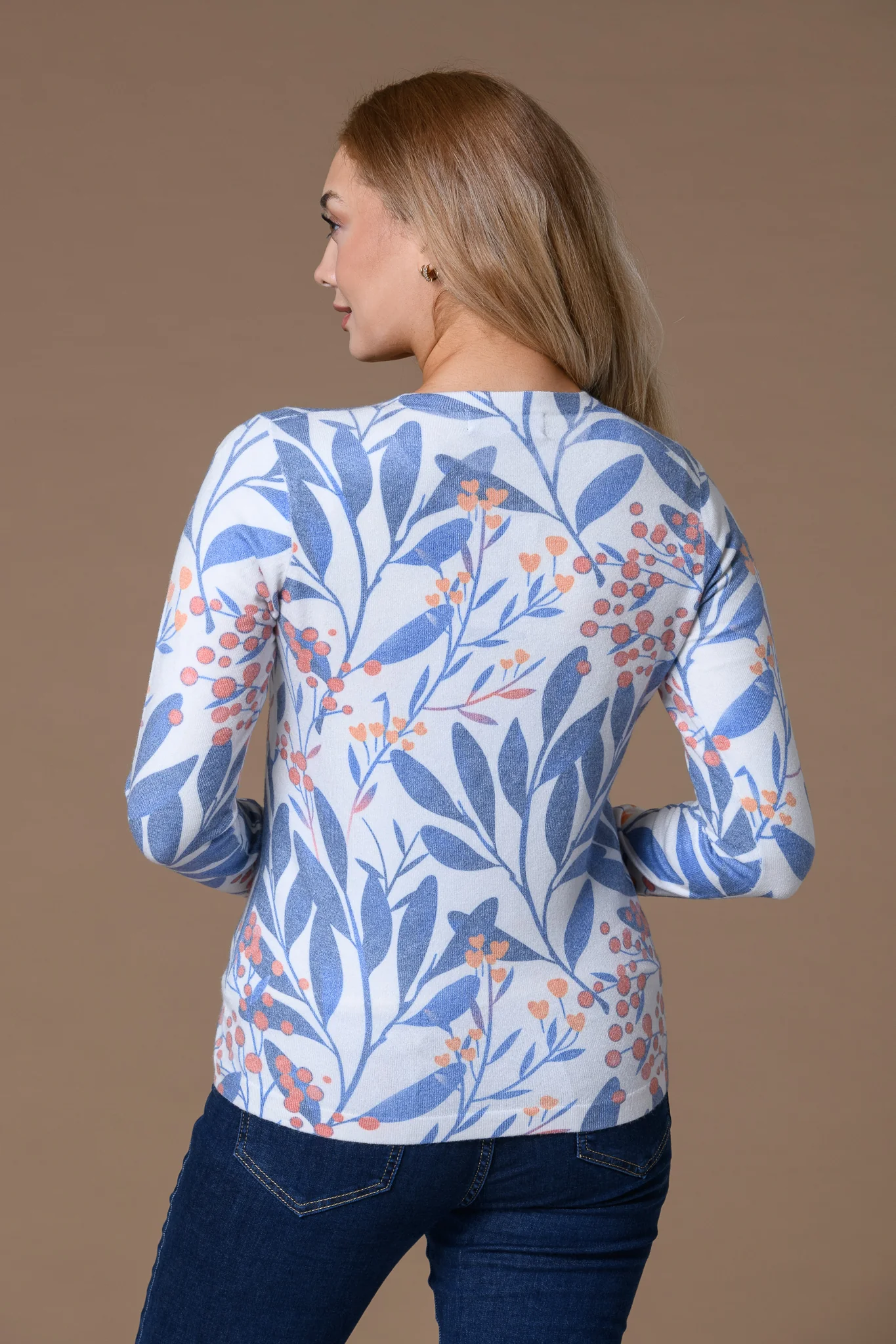 Bright Leaf Print Sweater BLUES - Image 2