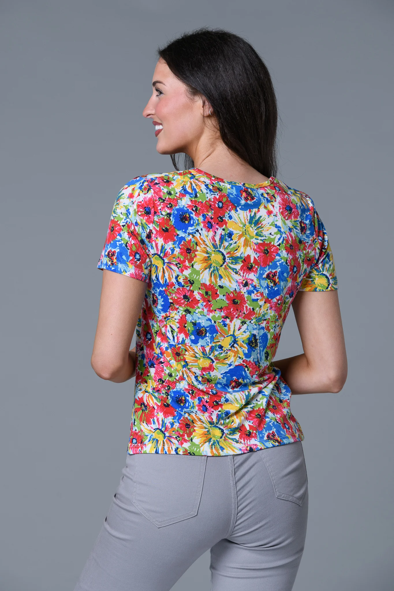 Busy Flower V Neck BLUE - Image 2