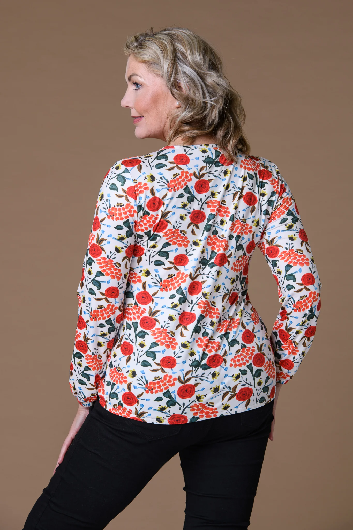Button Blouson Super Soft Top Red - Image 2