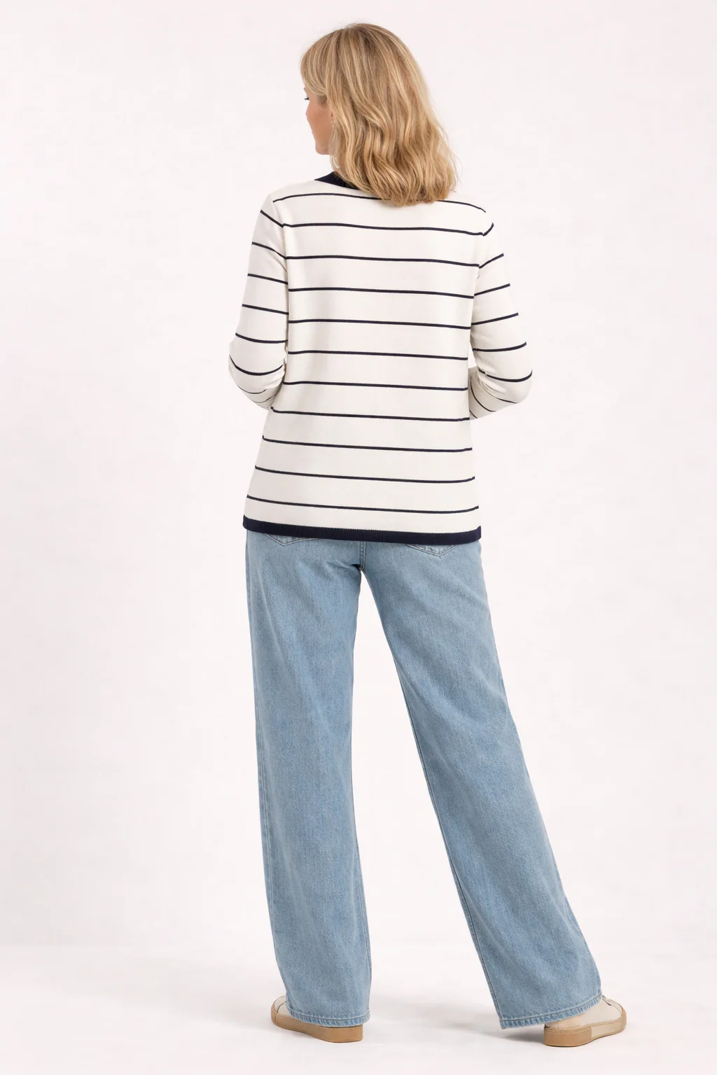 CA30812 STRIPE MOCK CARDIGAN WITH VEST 3/4 SLEEV WHITE NAVY - Image 2