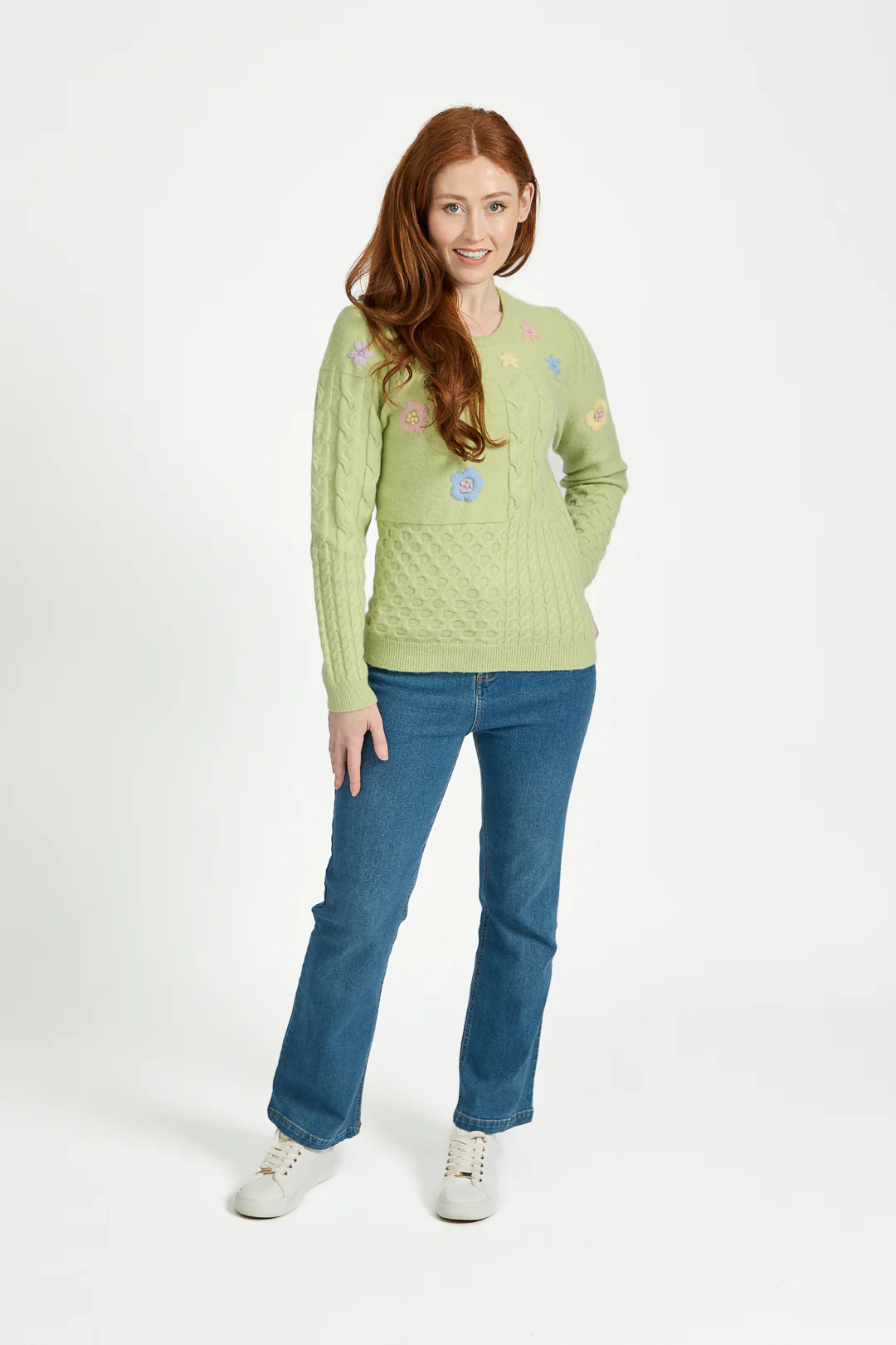 Cable Flower Embroidered Jumper ā Green - Image 2