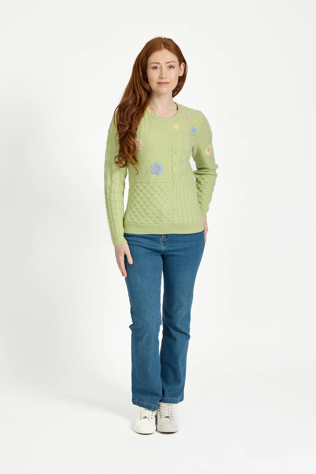 Cable Flower Embroidered Jumper ā Green - Image 4