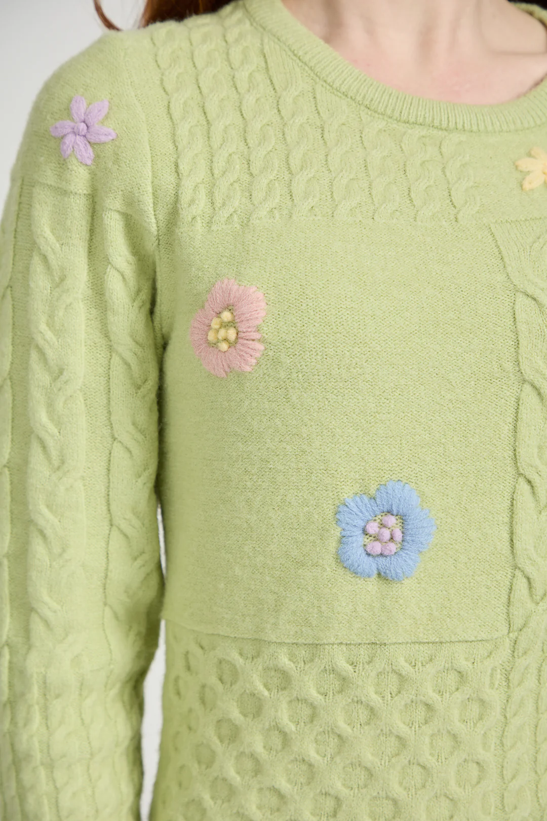 Cable Flower Embroidered Jumper ā Green - Image 6