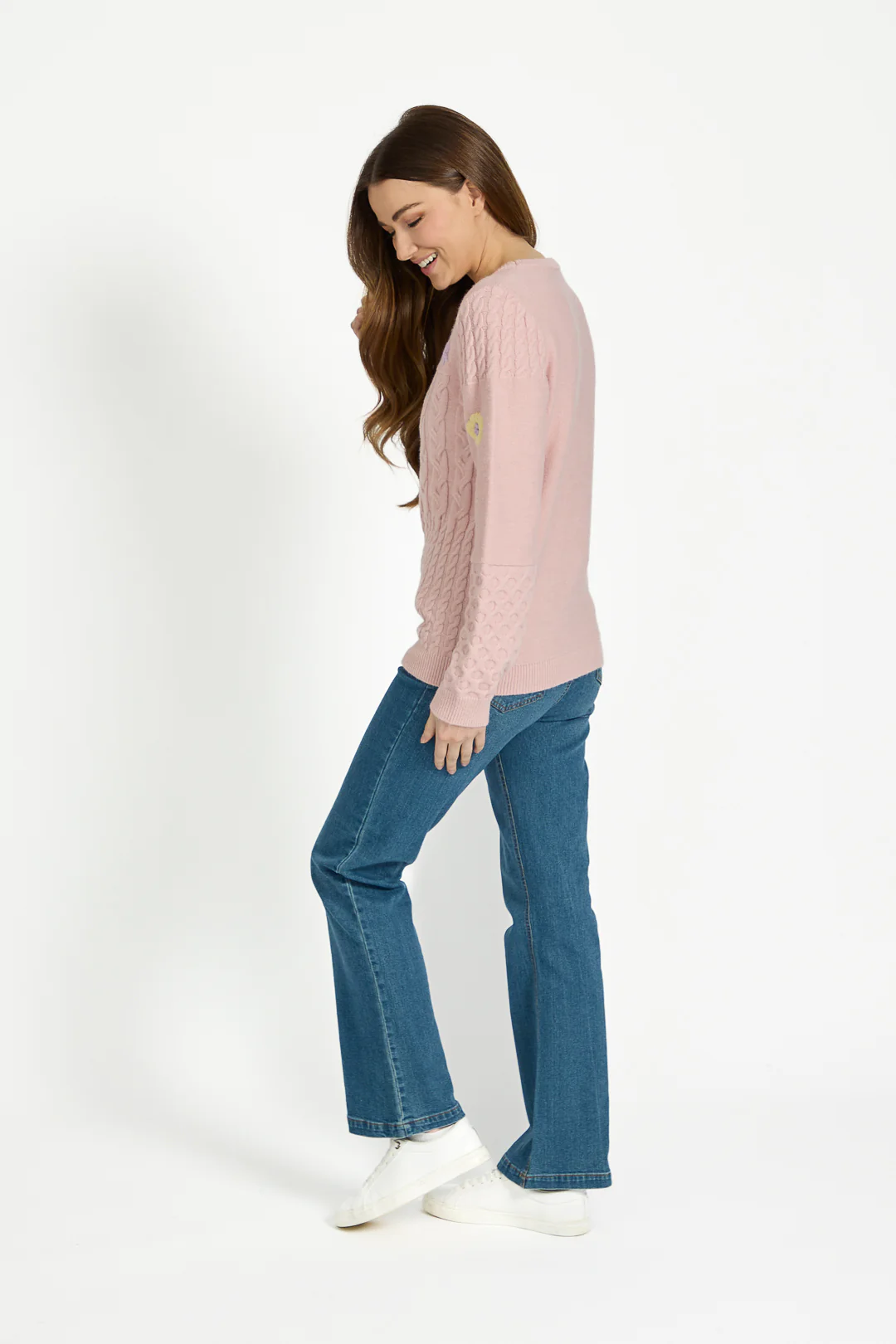 Cable Flower Embroidered Jumper β Pink - Image 3