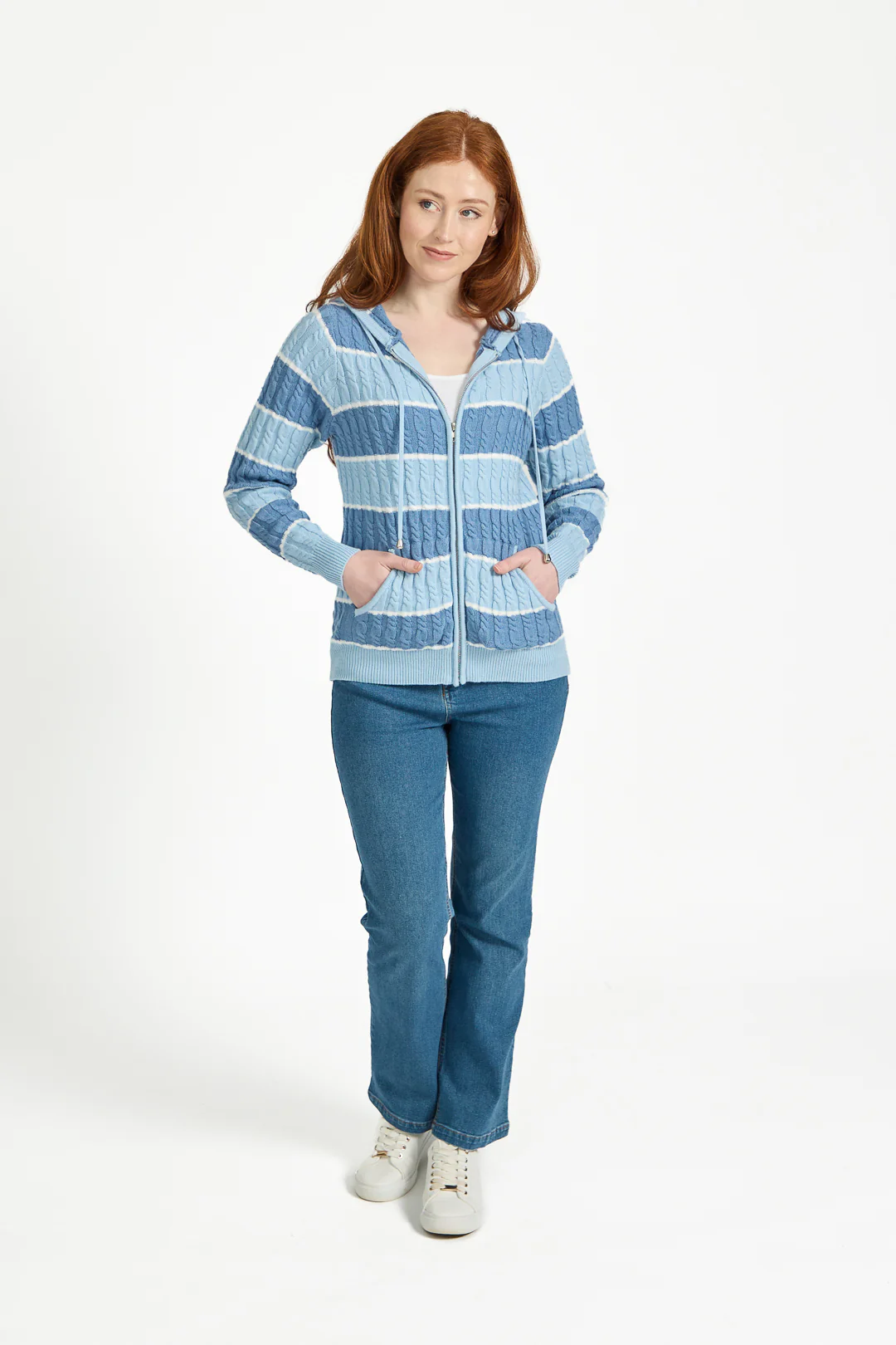 Cable Zip Hoodie – Blue - Image 2