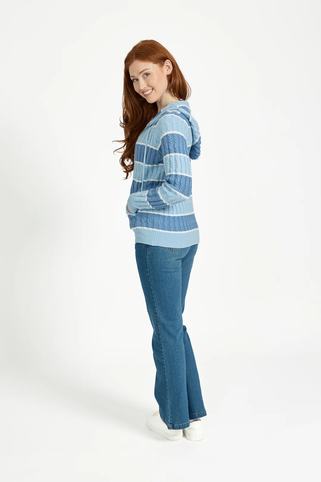 Cable Zip Hoodie – Blue - Image 3