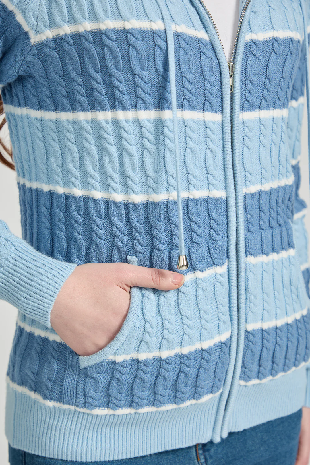 Cable Zip Hoodie – Blue - Image 5