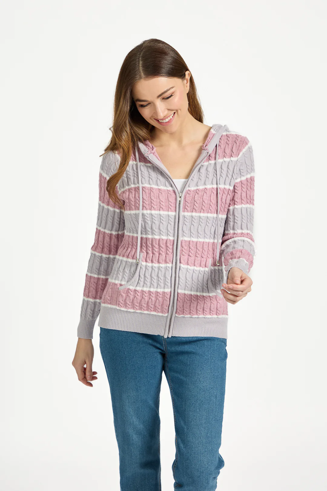 Cable Zip Hoodie β Pink