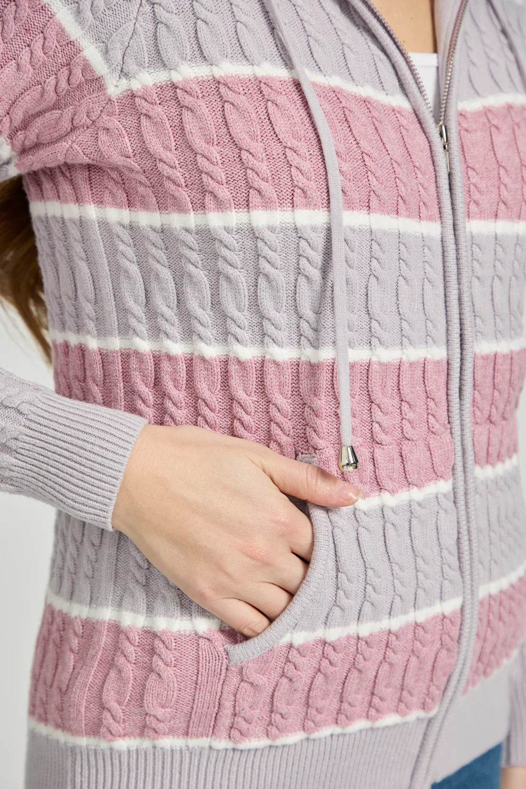 Cable Zip Hoodie β Pink - Image 5