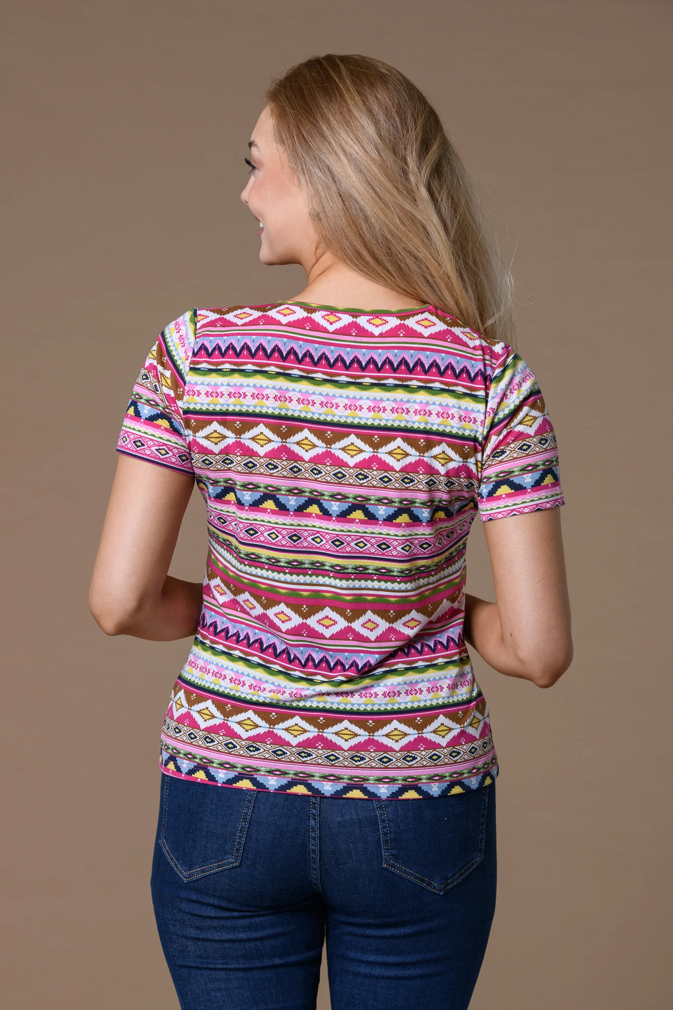 Colourful Aztec V Neck PINK - Image 2