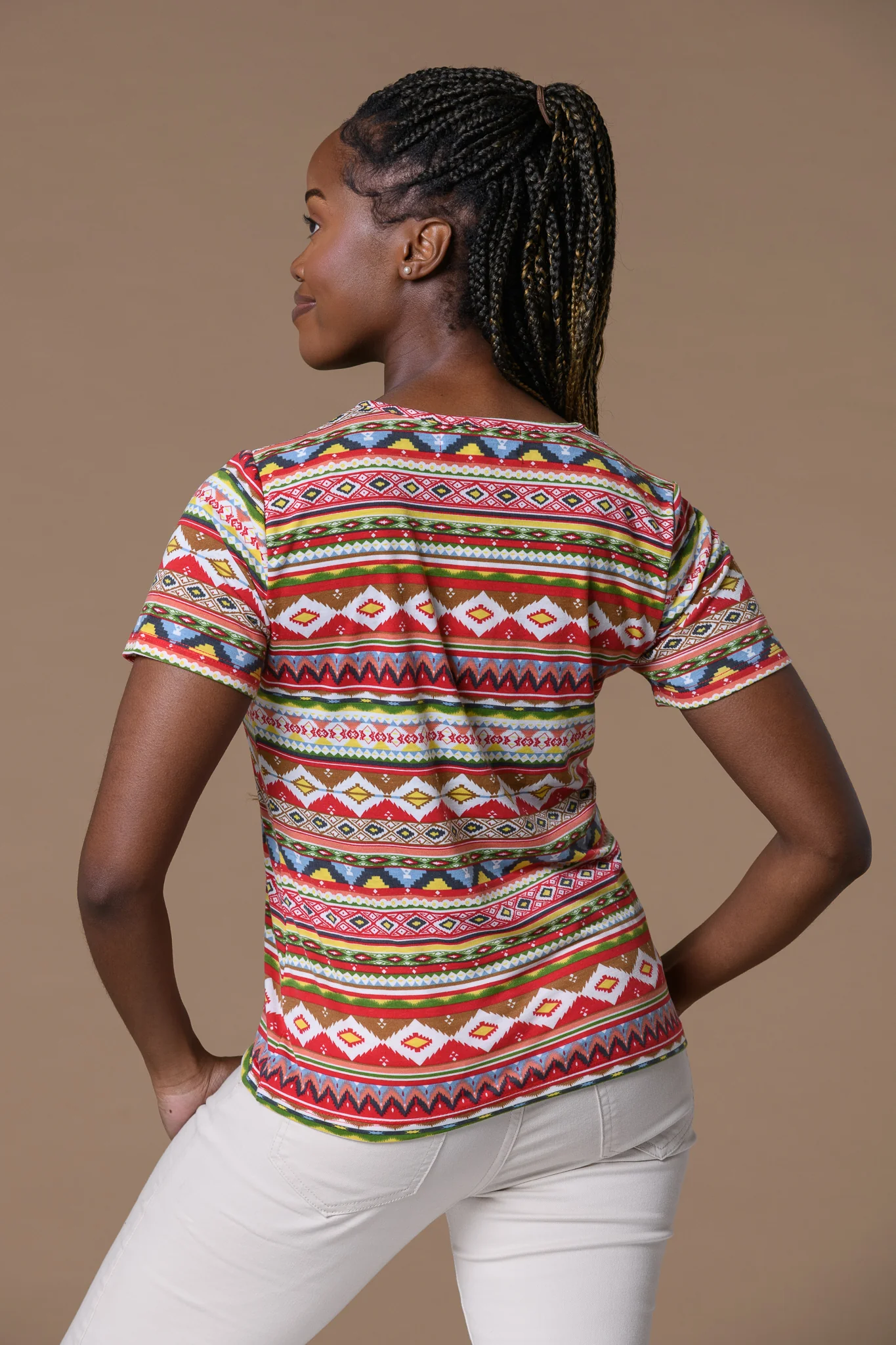 Colourful Aztec V Neck RED - Image 2