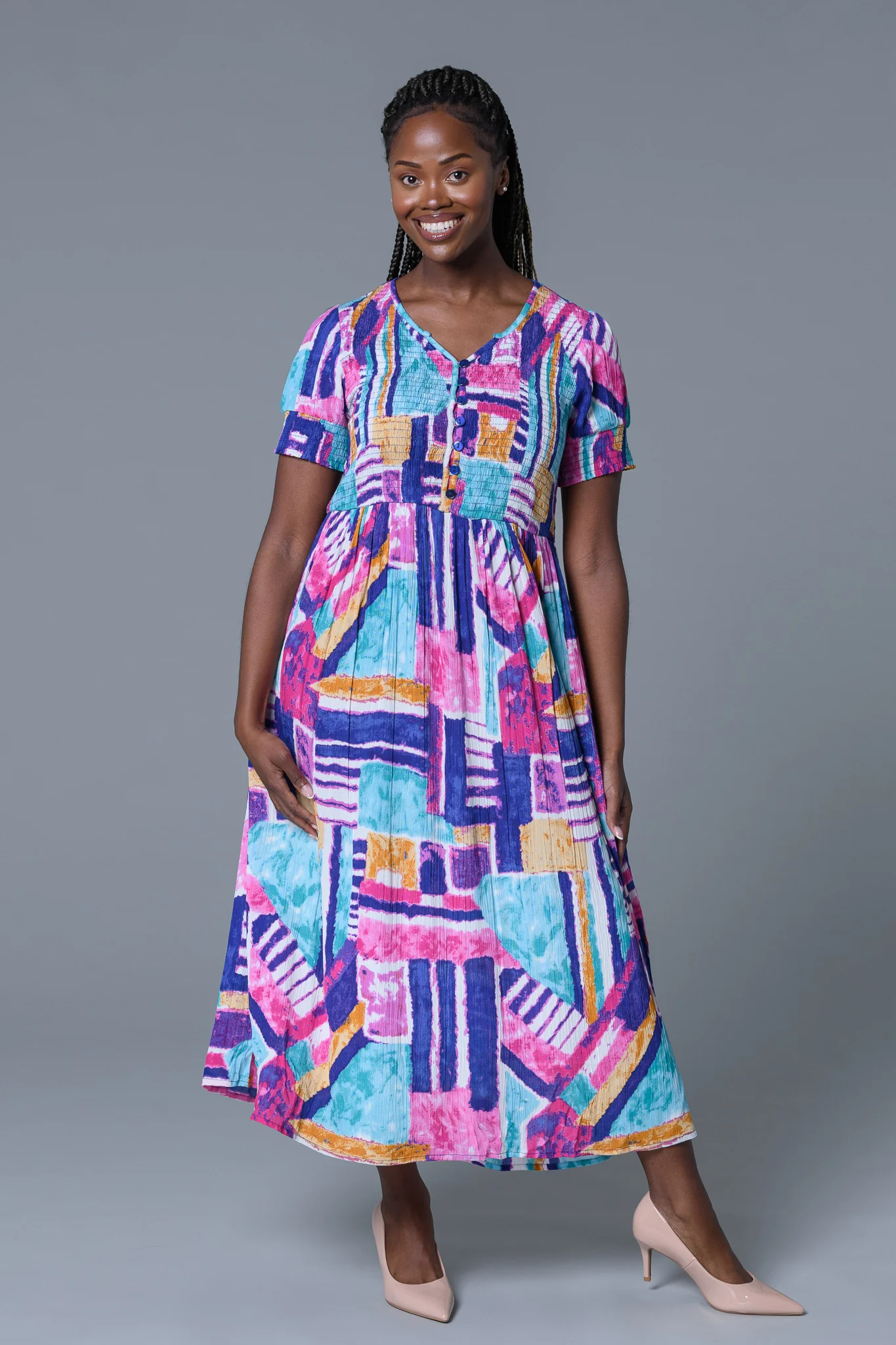 Colourpop Geometric Dress Turquoise/Pink - Image 3