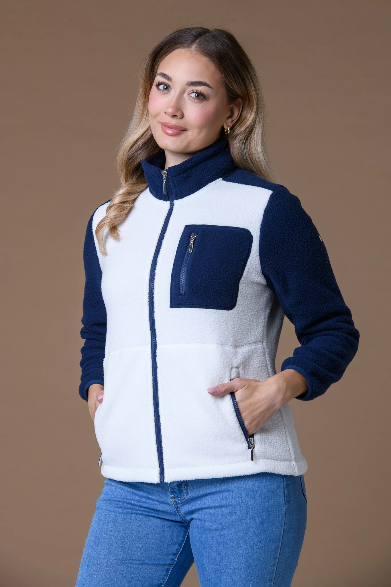 Contrast Sleeve Fleece NAVY/WHITE