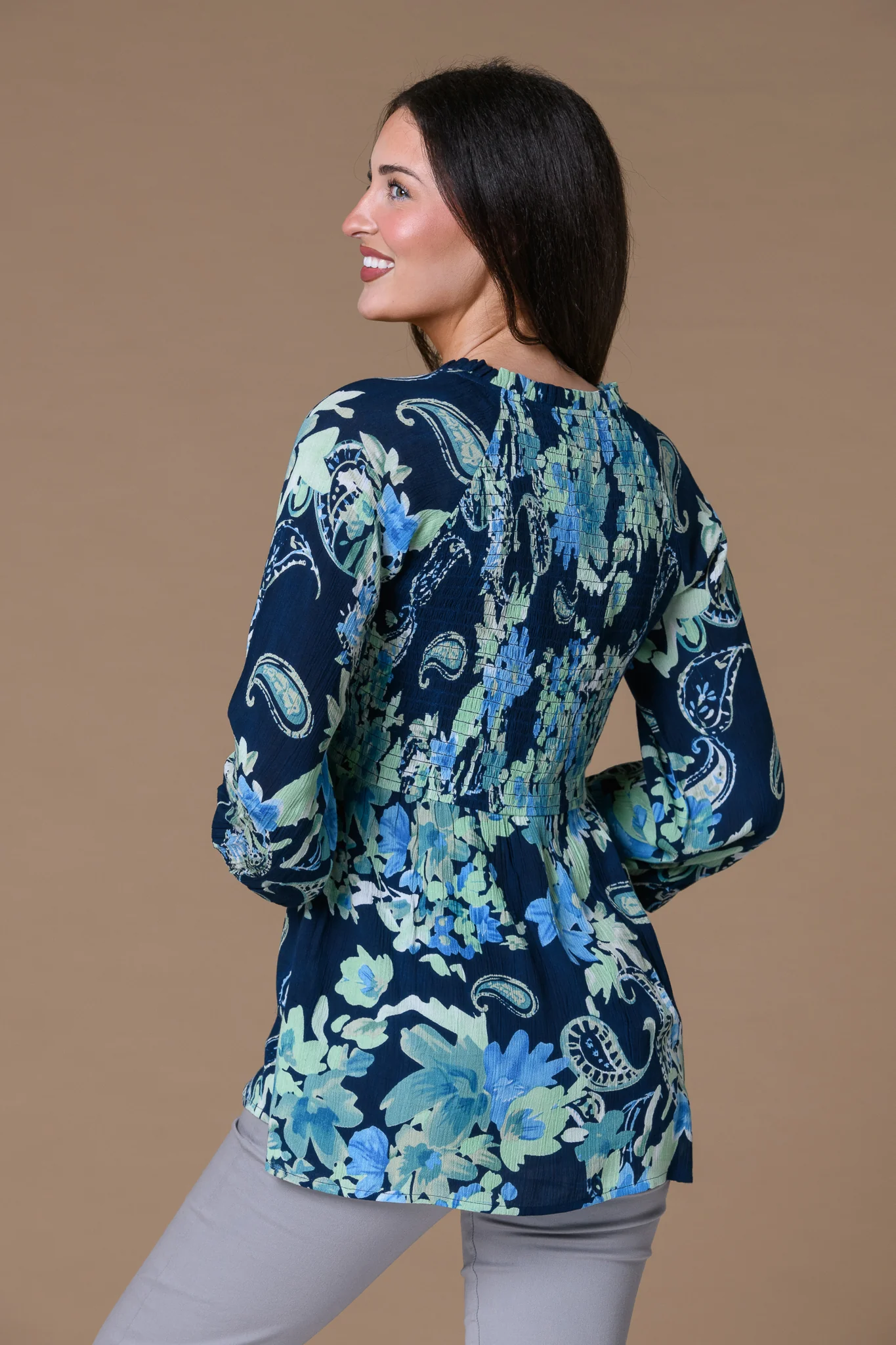 Crinkle Shirred L/S Top BLUE - Image 2