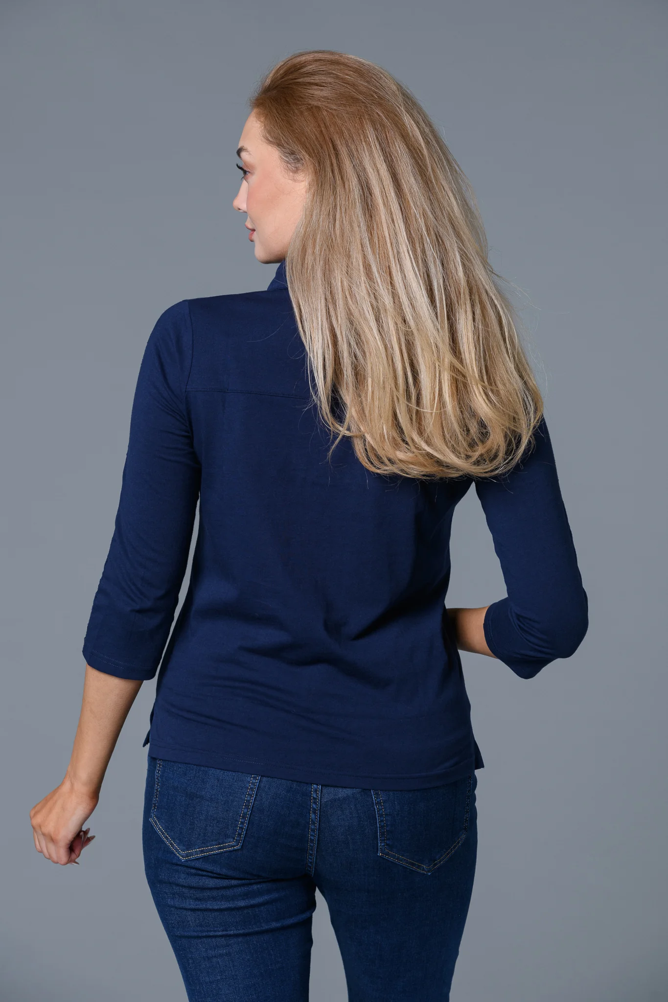 Crochet Detail Collar Top NAVY - Image 2