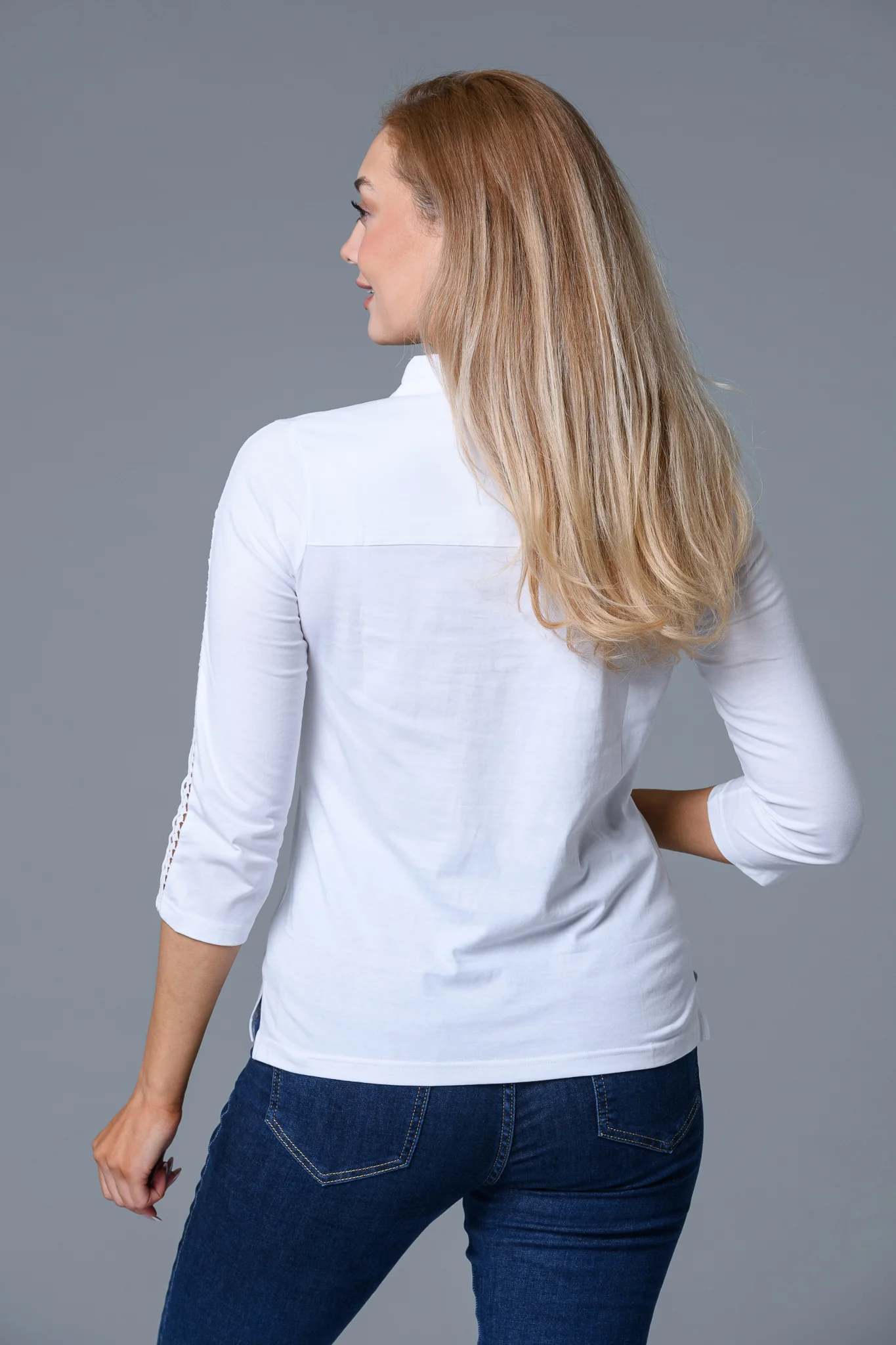 Crochet Detail Collar Top WHITE - Image 2