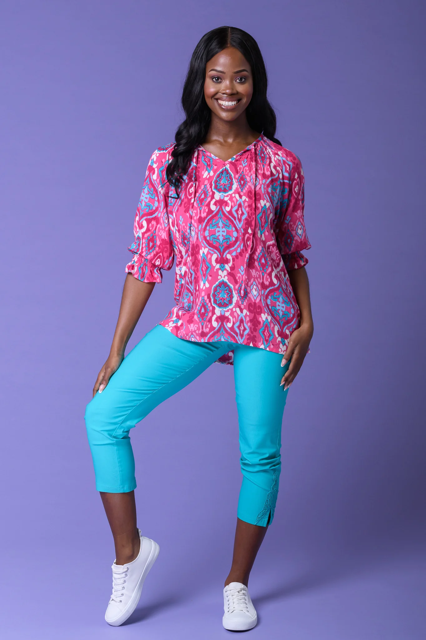 Crochet Peached Bengaline Trousers TURQUOISE