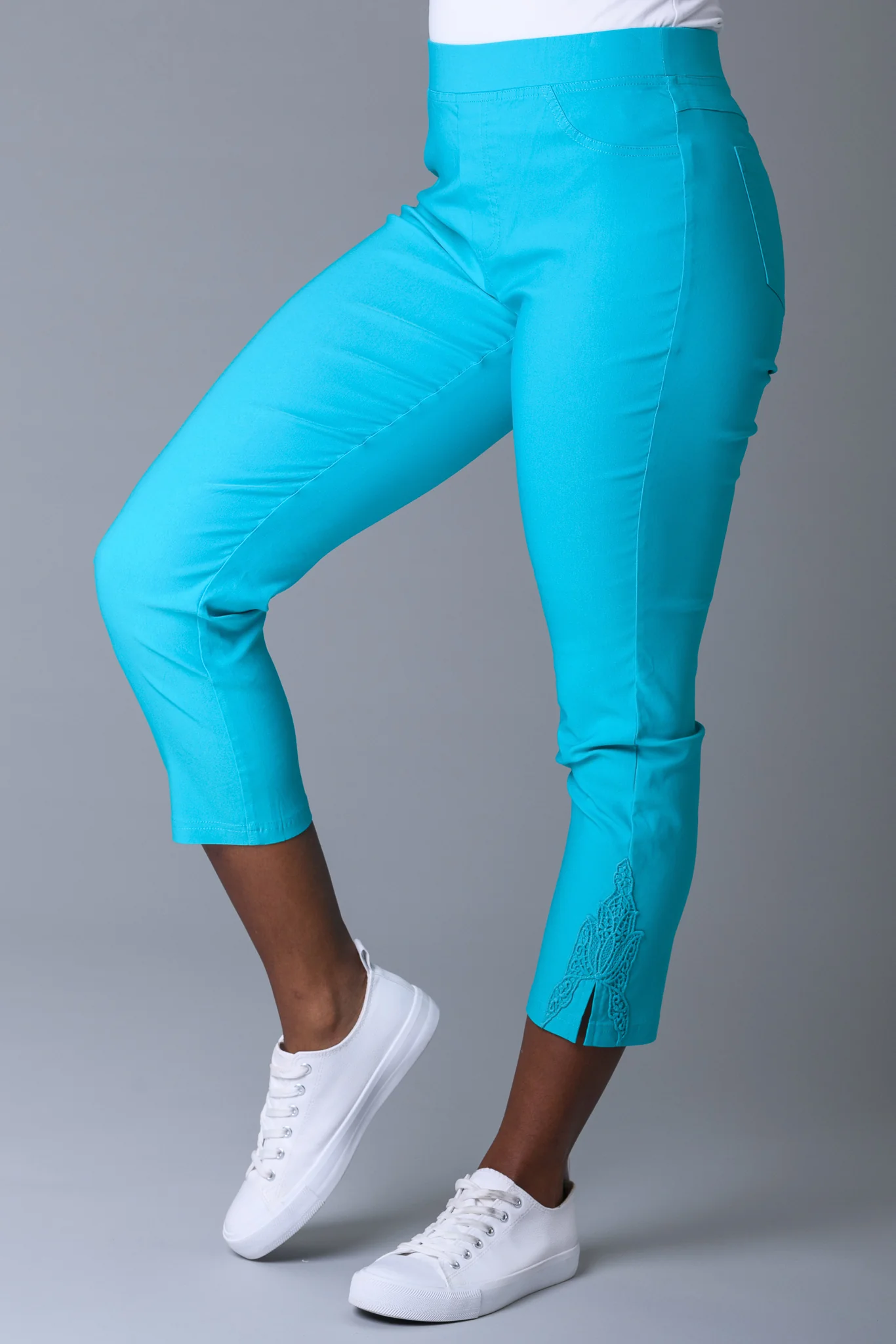 Crochet Peached Bengaline Trousers TURQUOISE - Image 2