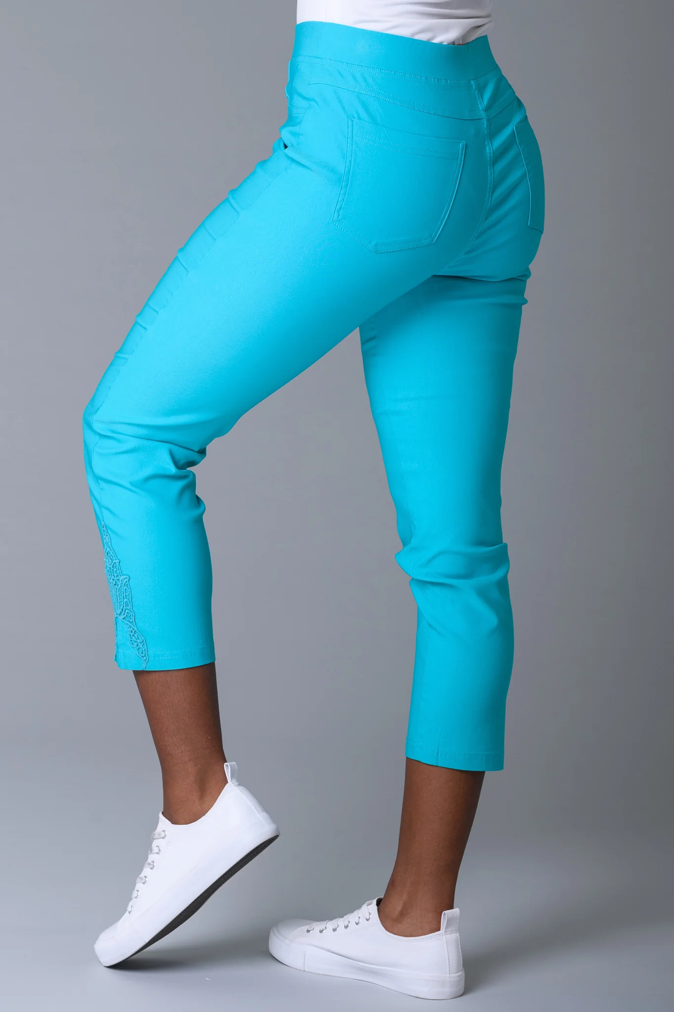 Crochet Peached Bengaline Trousers TURQUOISE - Image 3