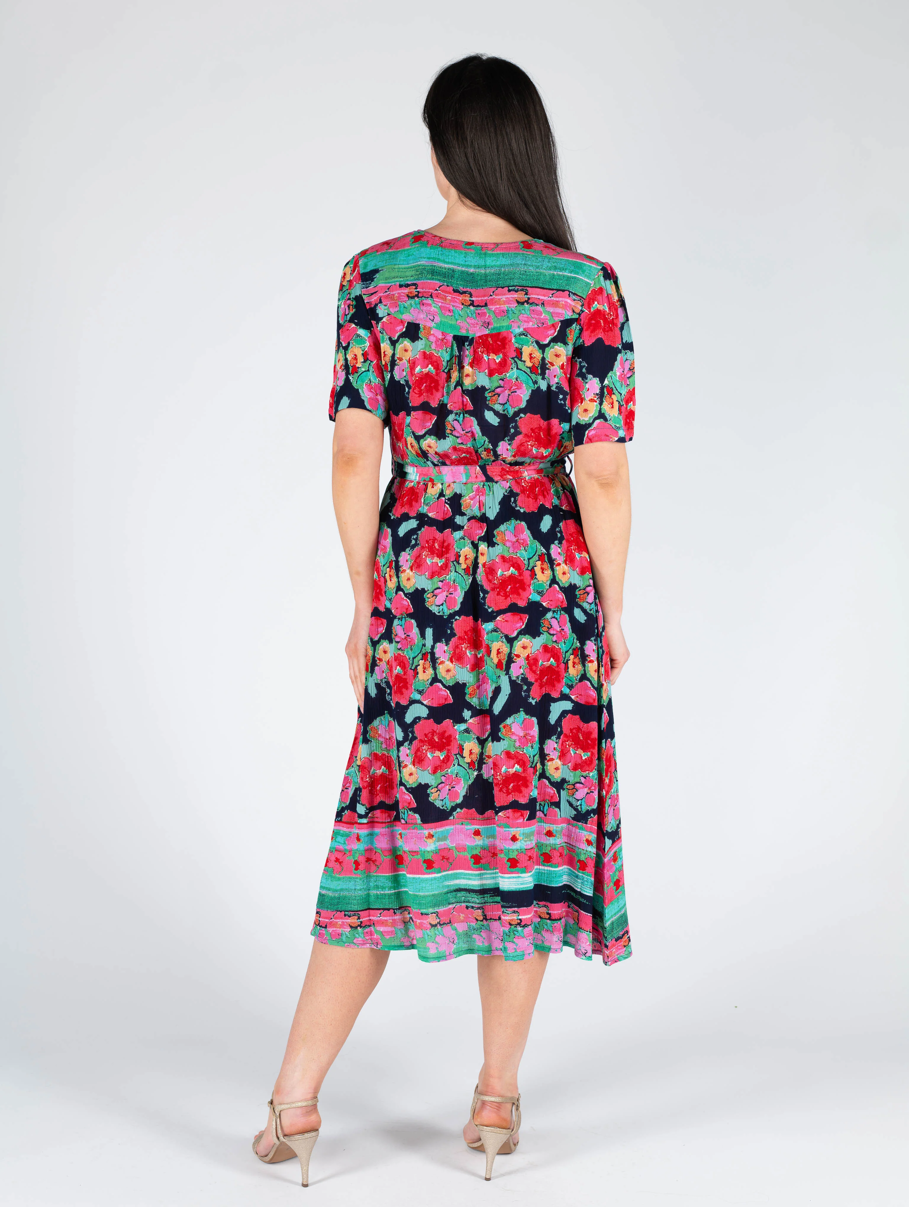 Just Elegance Floral Print Dress with Button Placket D29890 – Red Multi - Image 4