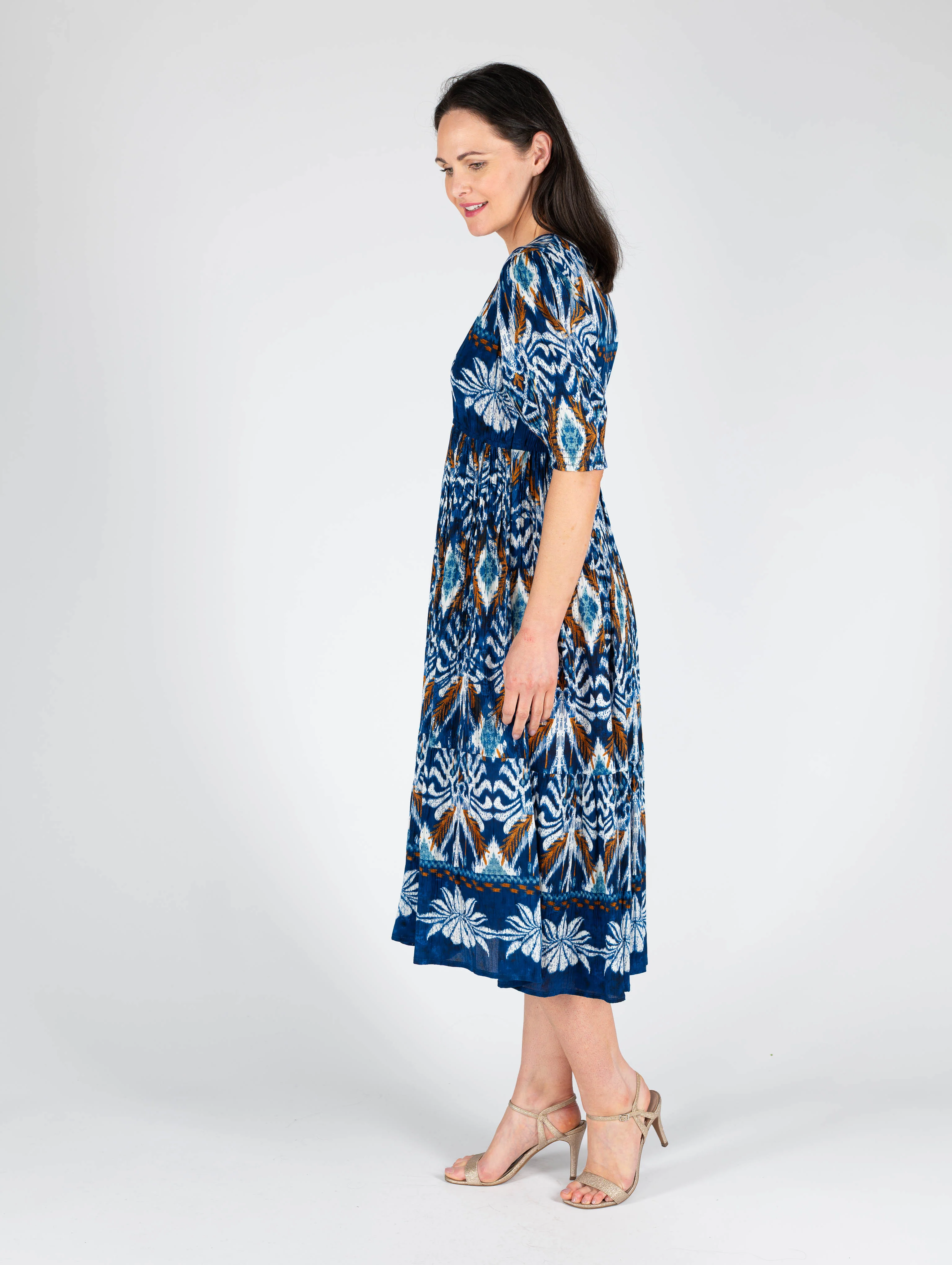 Tropical Print Dress in Blue Multi with Round Neck D29893 - Image 2