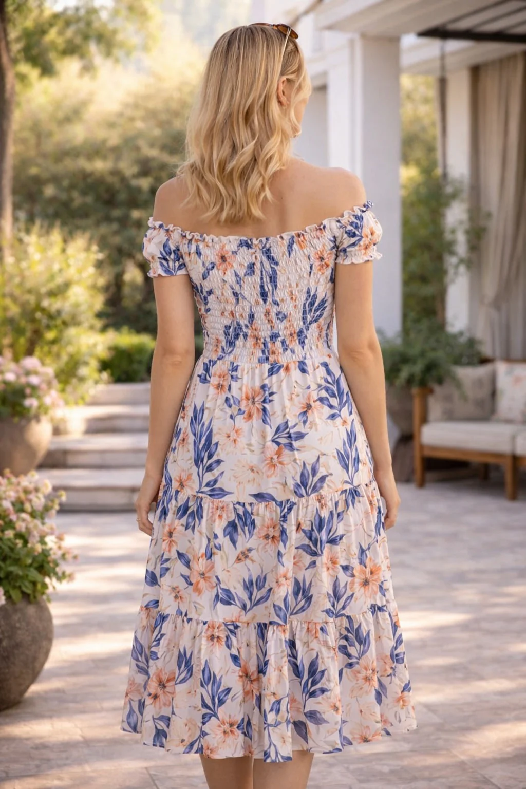 D30869  LEAF PRINT GATHERED NECKLINE DRESS CAP S LILAC PEACH - Image 2