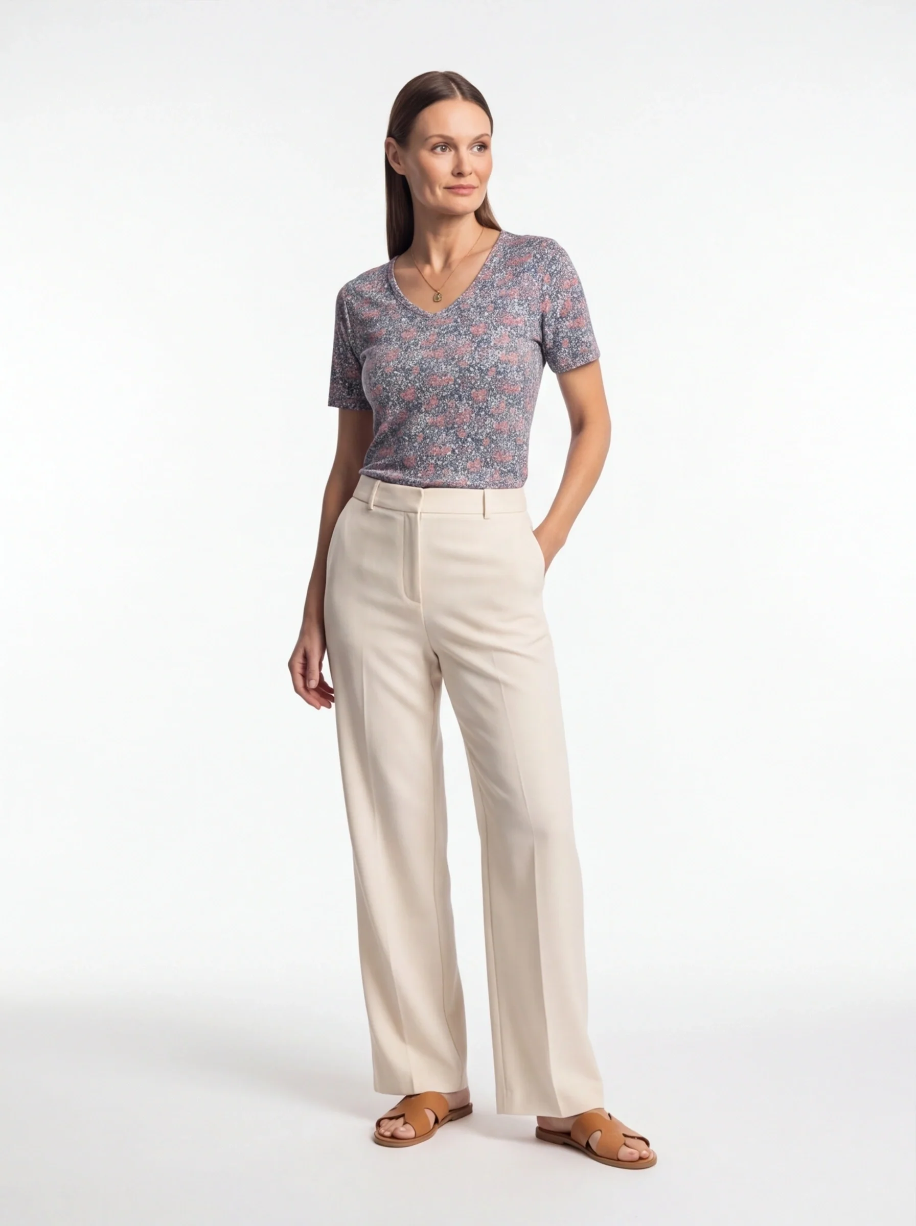Ditsy Flower V Neck BLUE/PINK - Image 3