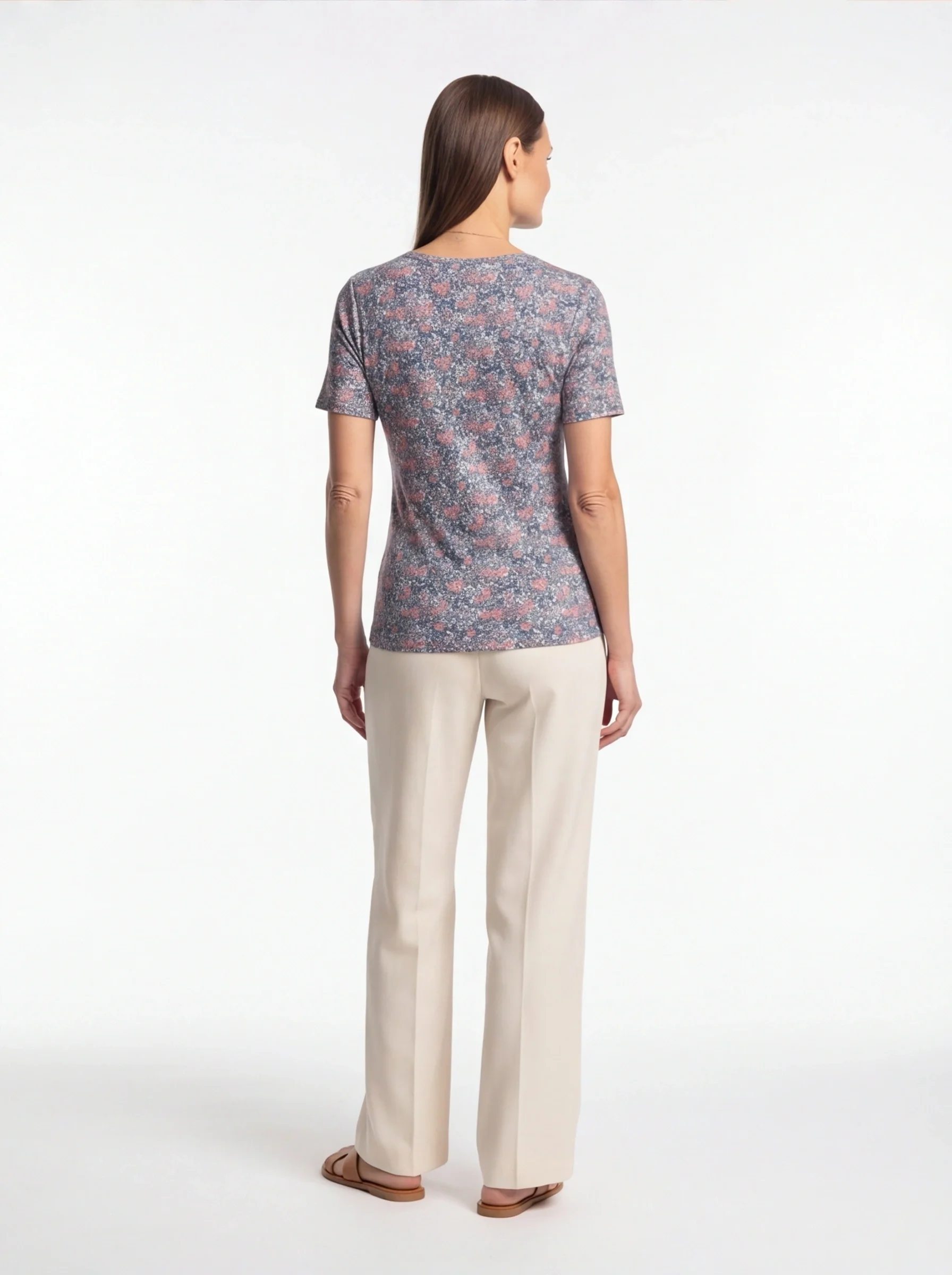Ditsy Flower V Neck BLUE/PINK - Image 4
