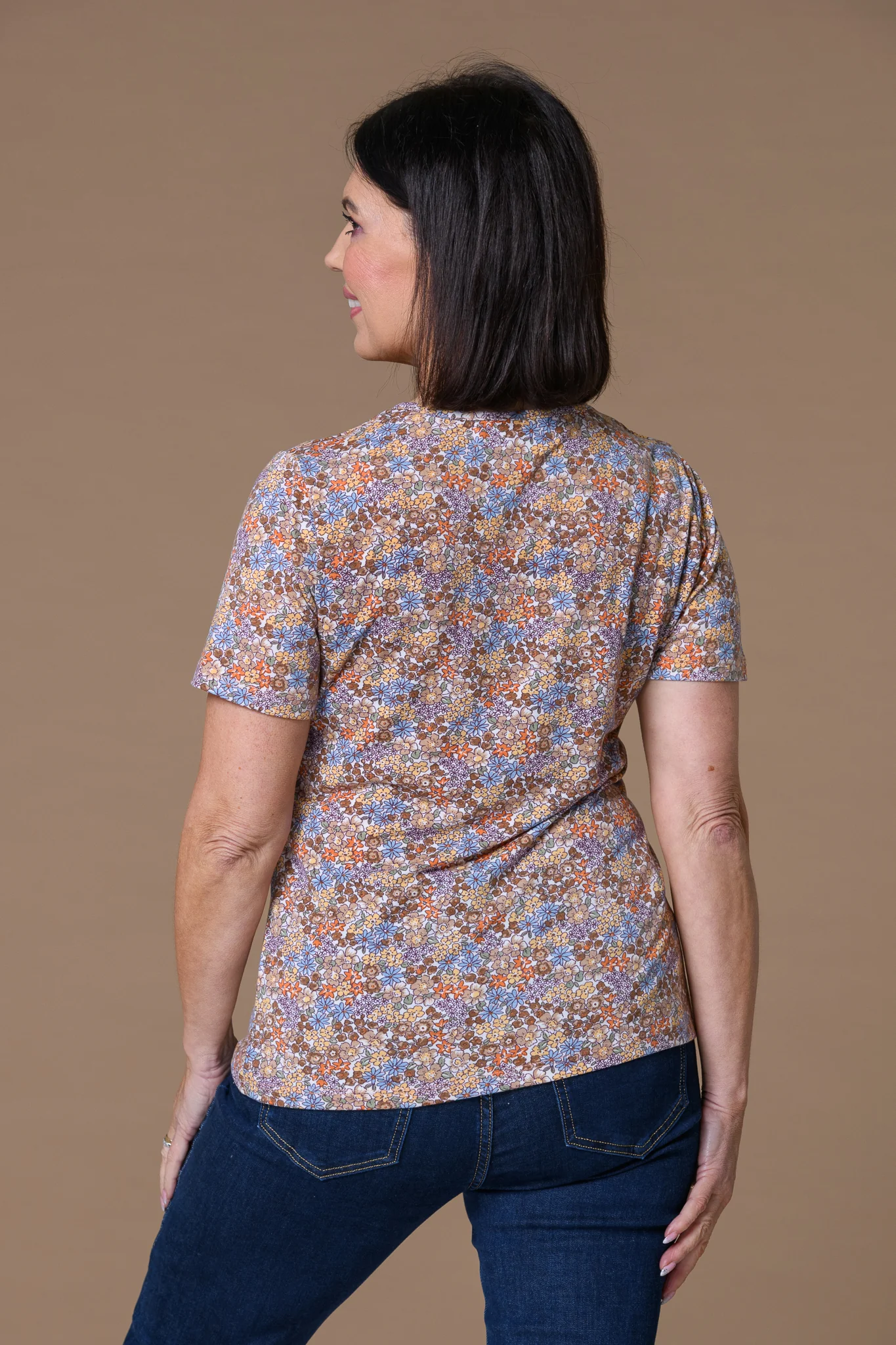 Ditsy Flower V Neck ORANGE - Image 2