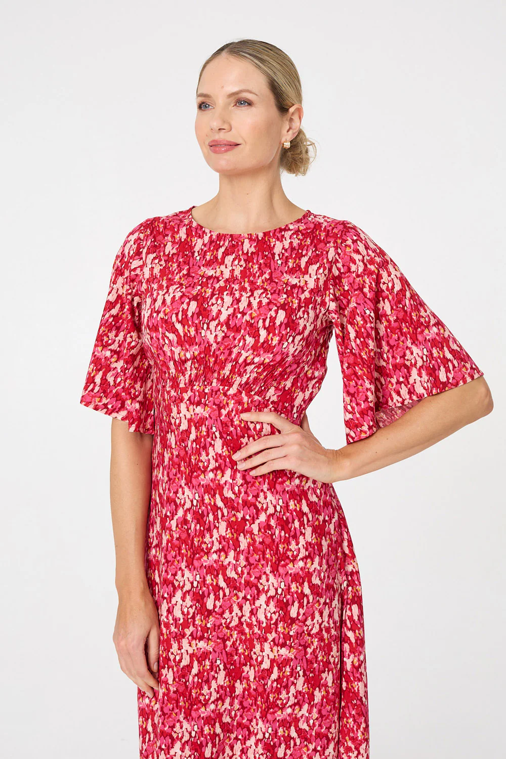 Elastic Panel Angel Slv Dress D176133 RED - Image 4