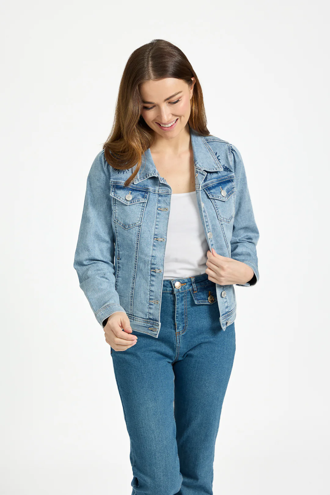 FLORAL EMB DENIM JACKET DENIM - Image 2
