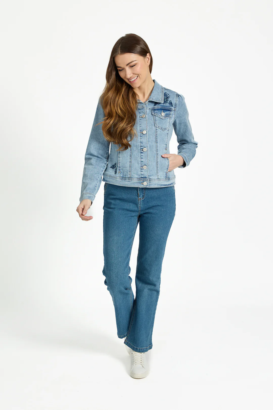FLORAL EMB DENIM JACKET DENIM - Image 3
