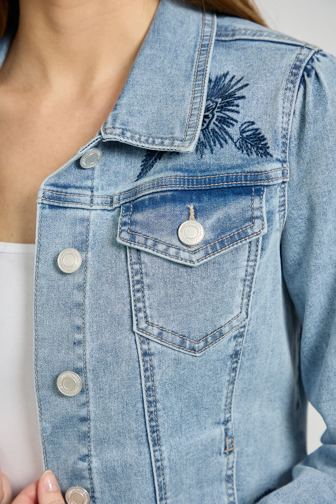 FLORAL EMB DENIM JACKET DENIM - Image 6