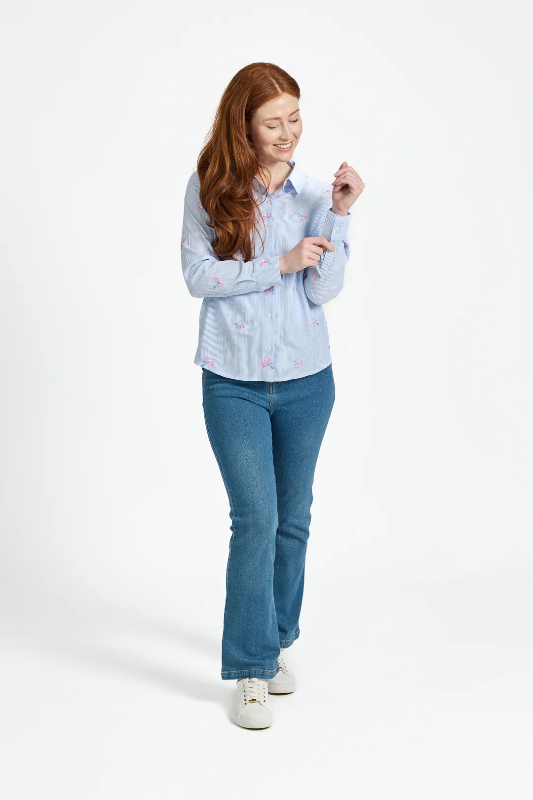 Floral Embroidered Stripe Shirt – Blue - Image 3